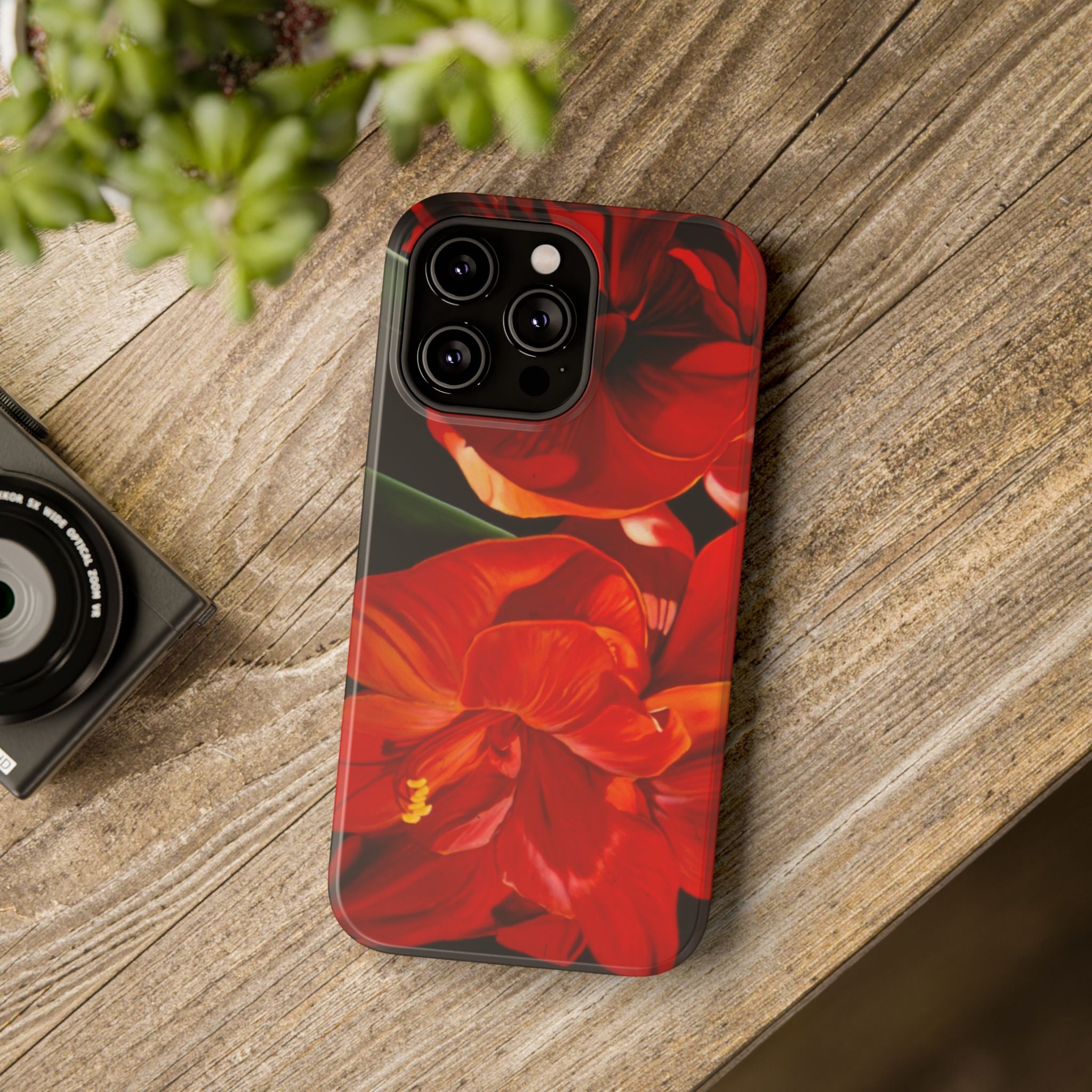 Phone case Lisa Herrera art print Red Amaryllis Floral Impact-Resistant Phone Case
