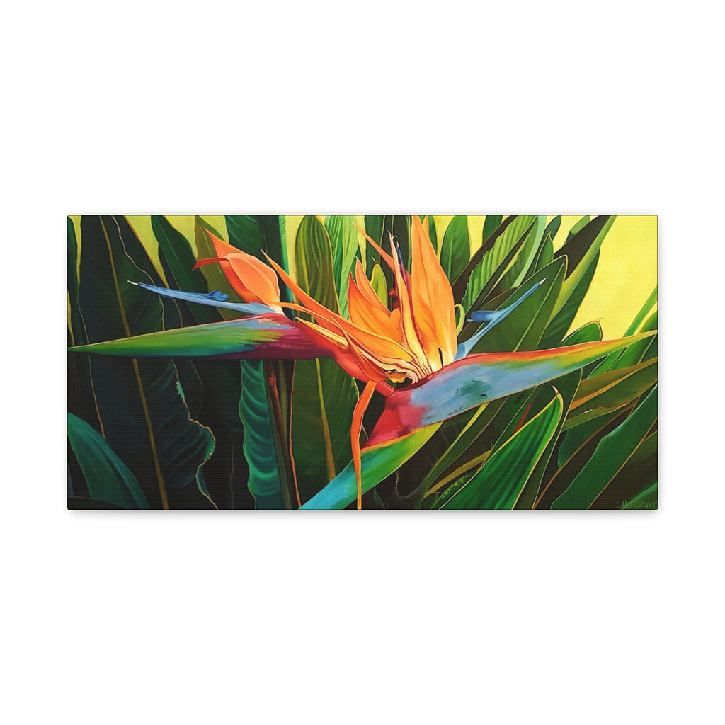 Printed Canvas Lisa Herrera art print Bird of Paradise Stretched Matte - Tropical Bird of Paradise Floral Wall Art