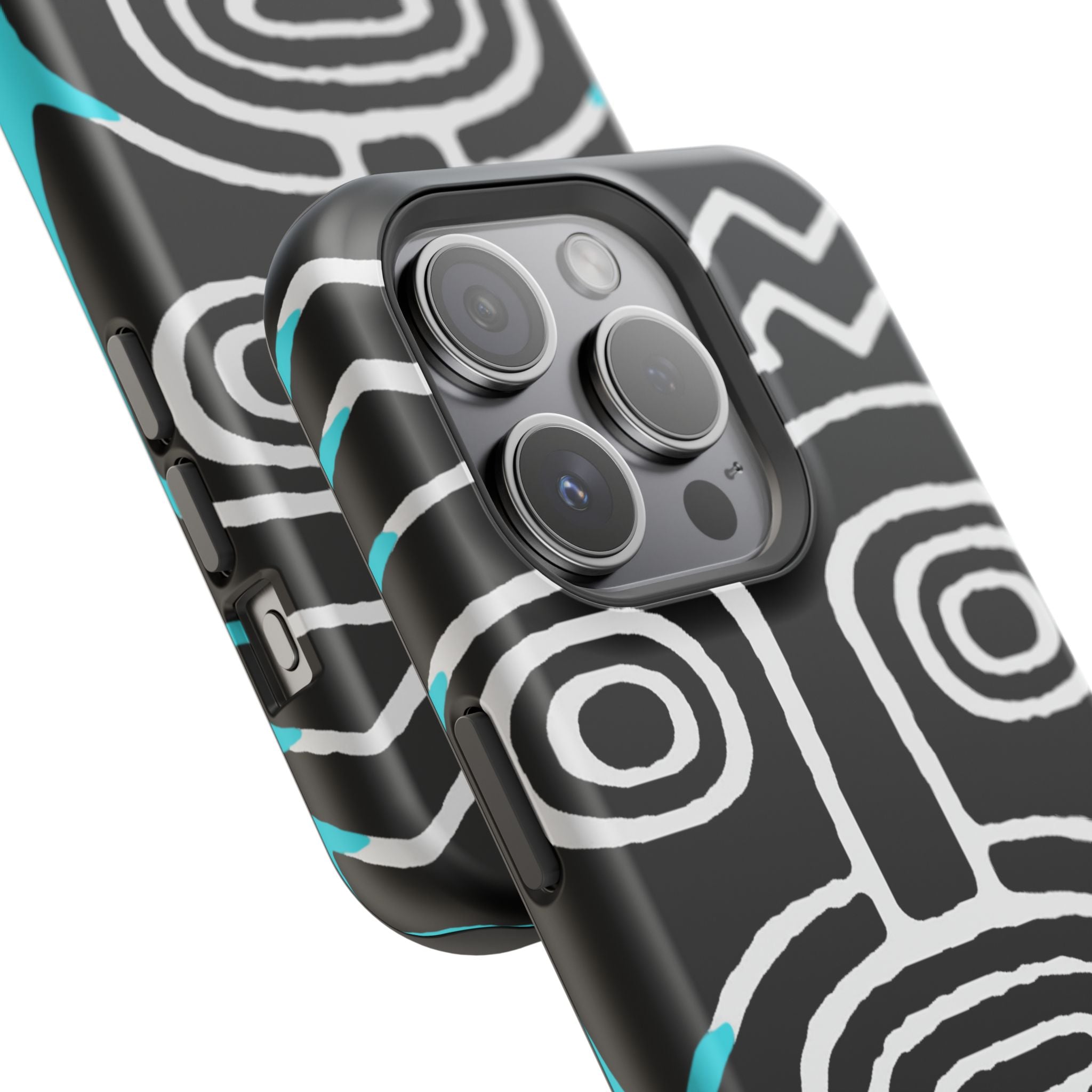 Phone case Impact-Resistant  — Abstract Tribal Mask Design (Black & Teal)
