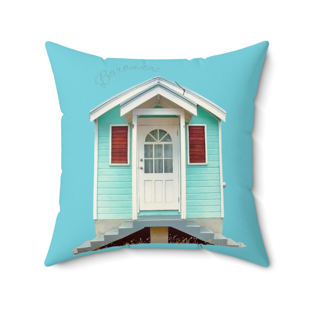 Throw Pillow Chattel House Barbados Turquoise - Tropical Decorative Cushion
