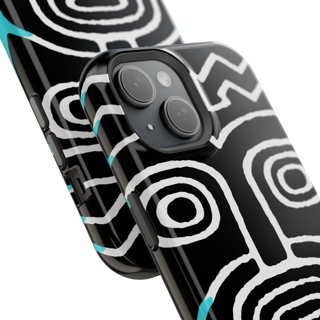 Phone case Impact-Resistant  — Abstract Tribal Mask Design (Black & Teal)