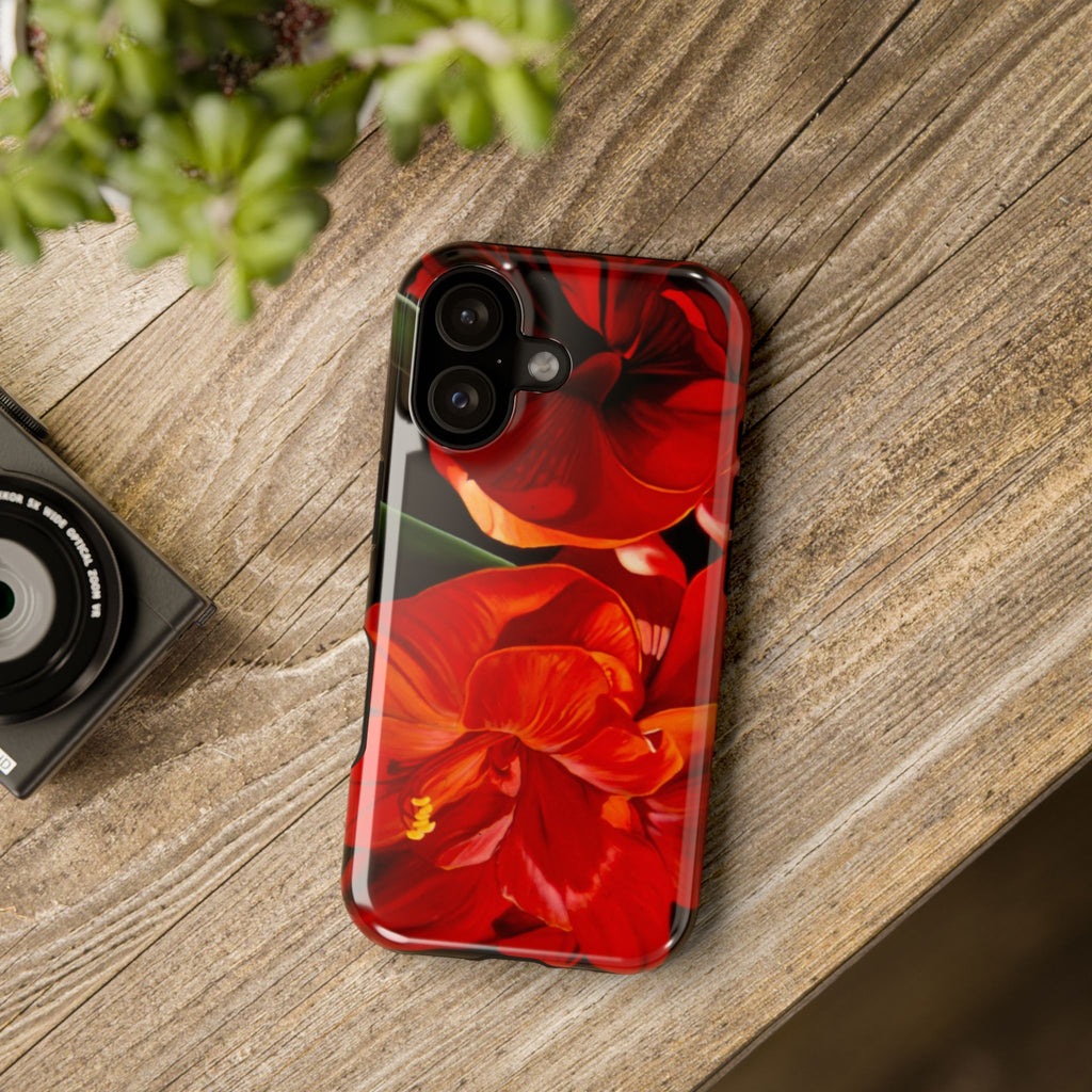 Phone case Lisa Herrera art print Red Amaryllis Floral Impact-Resistant Phone Case