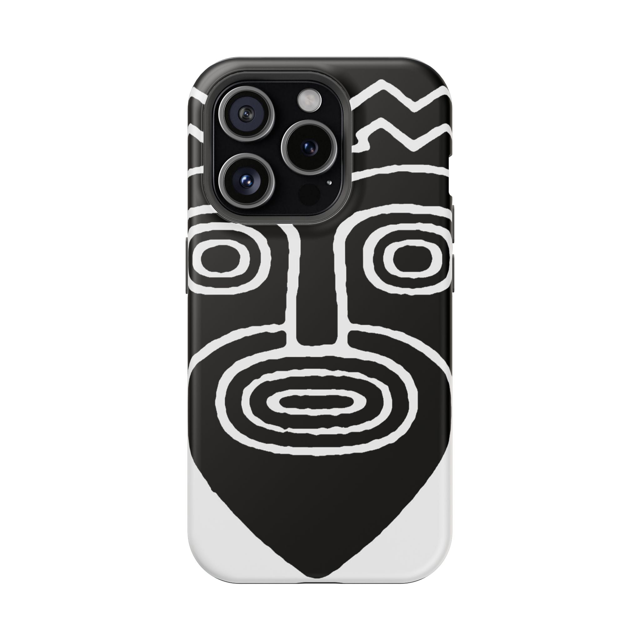 Phone Case — Black & White Tribal Mask Impact-Resistant Case