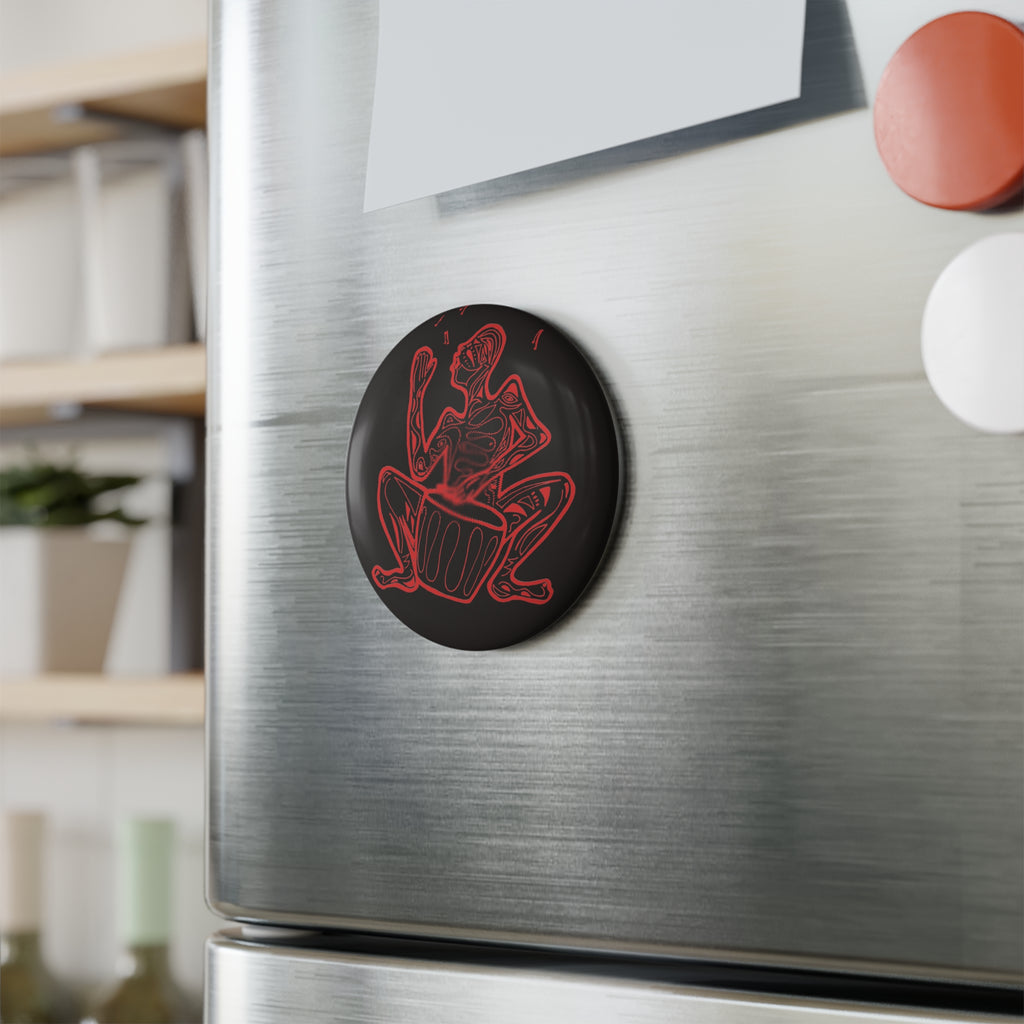 Round Magnet Drummer — Red Line Art Button Magnet