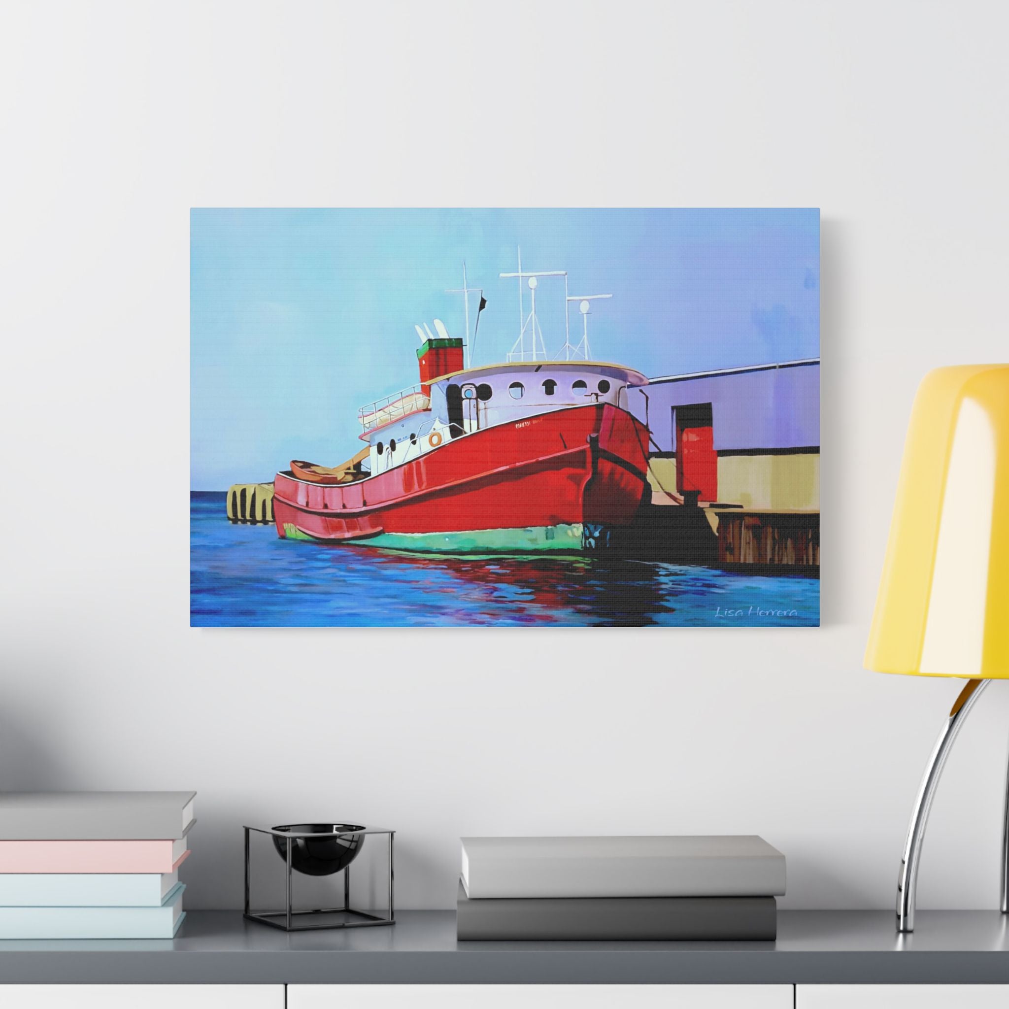 Canvas Print Lisa Herrera Art Red Tugboat Canvas Print — Stretched Satin Wall Art