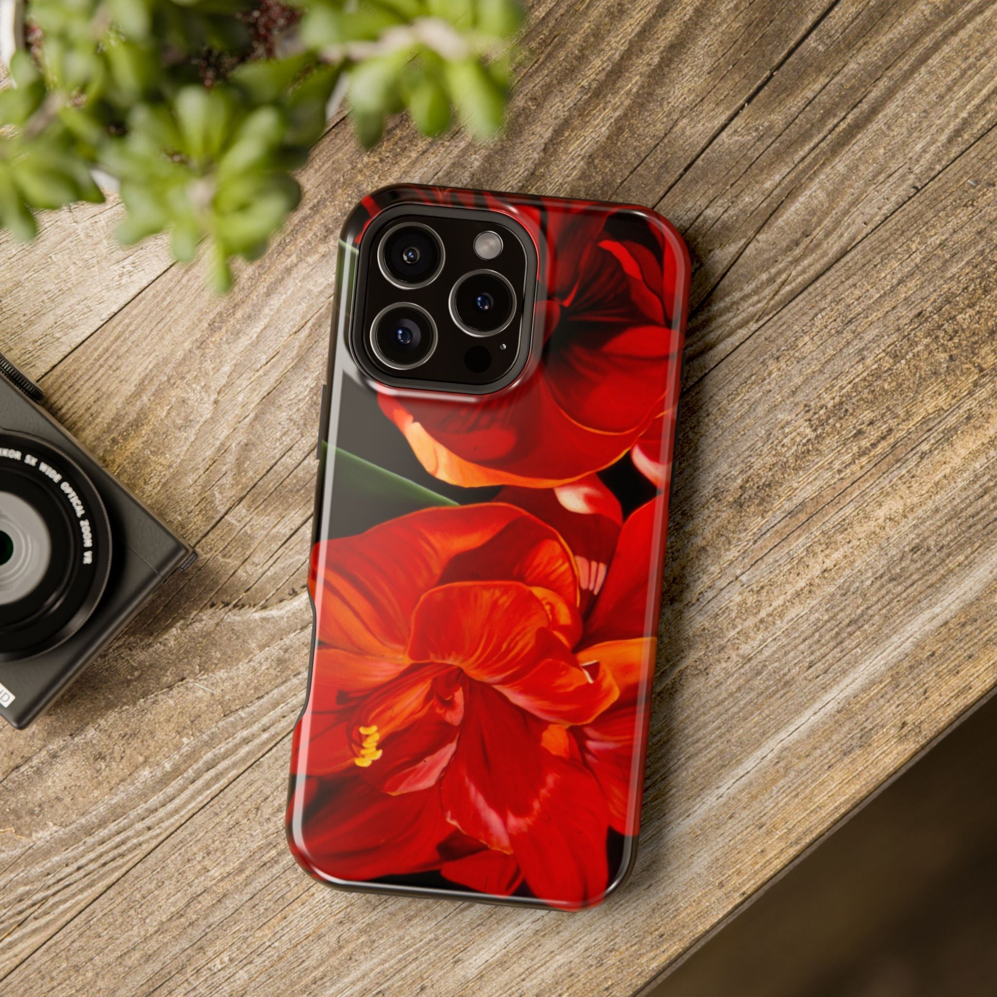 Phone case Lisa Herrera art print Red Amaryllis Floral Impact-Resistant Phone Case