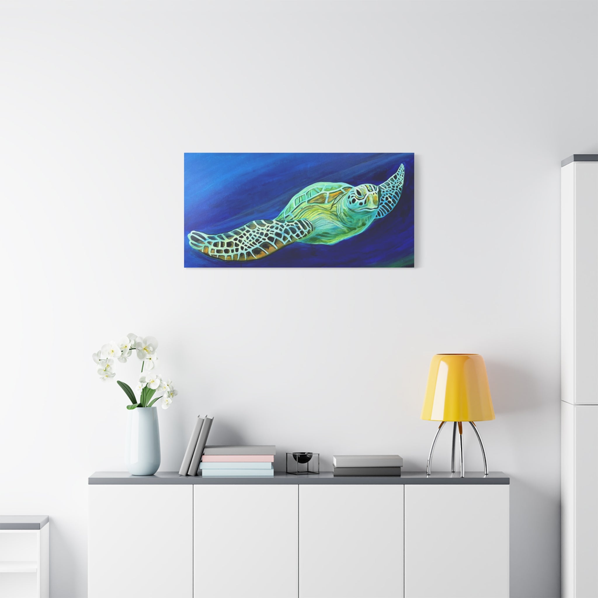 Sea Turtle Canvas Wall Art – Vibrant Marine Ocean Painting, Matte Stretched 1.25"