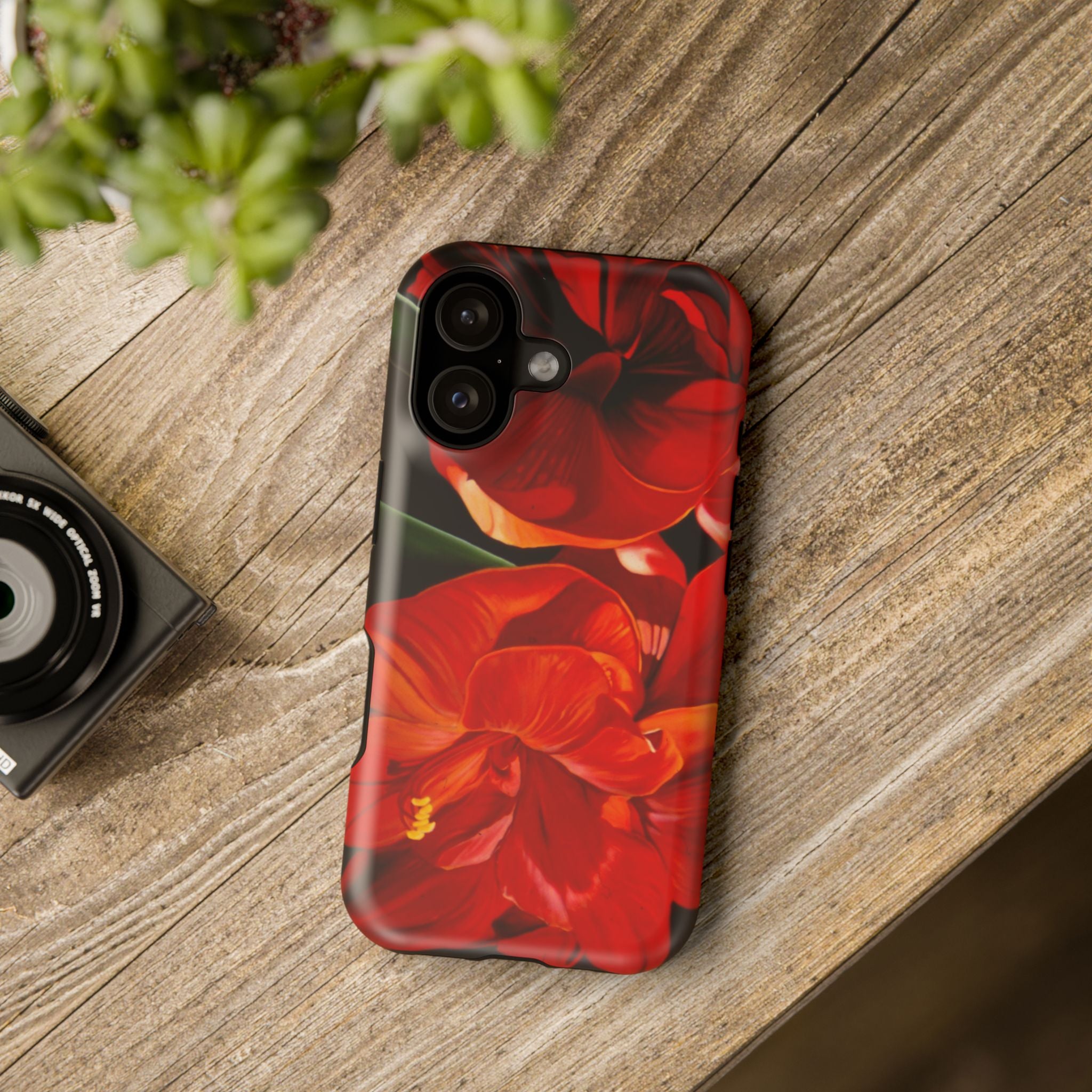 Phone case Lisa Herrera art print Red Amaryllis Floral Impact-Resistant Phone Case