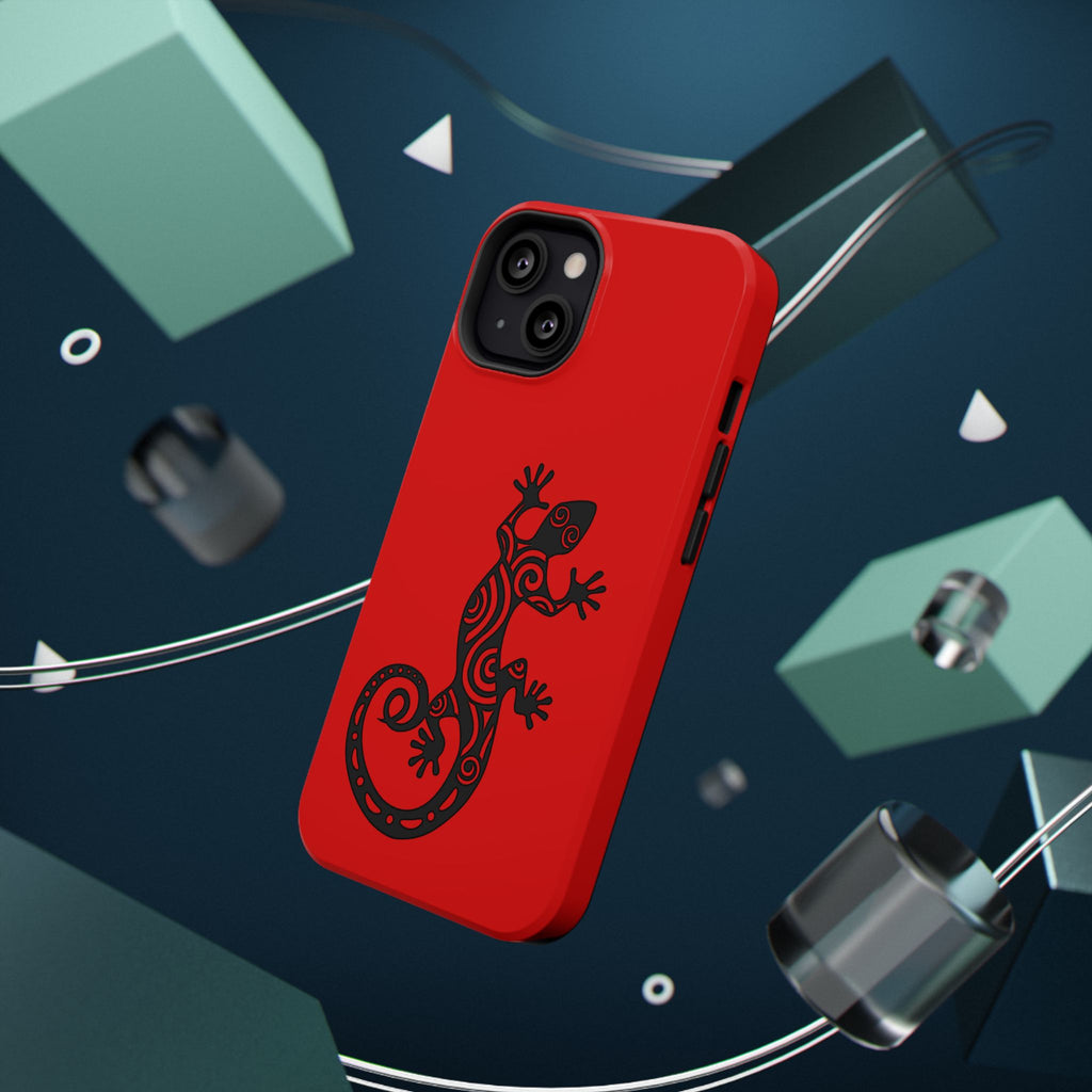 Phone Case Red Impact with Tribal Gecko Design — Shockproof Protective Cover