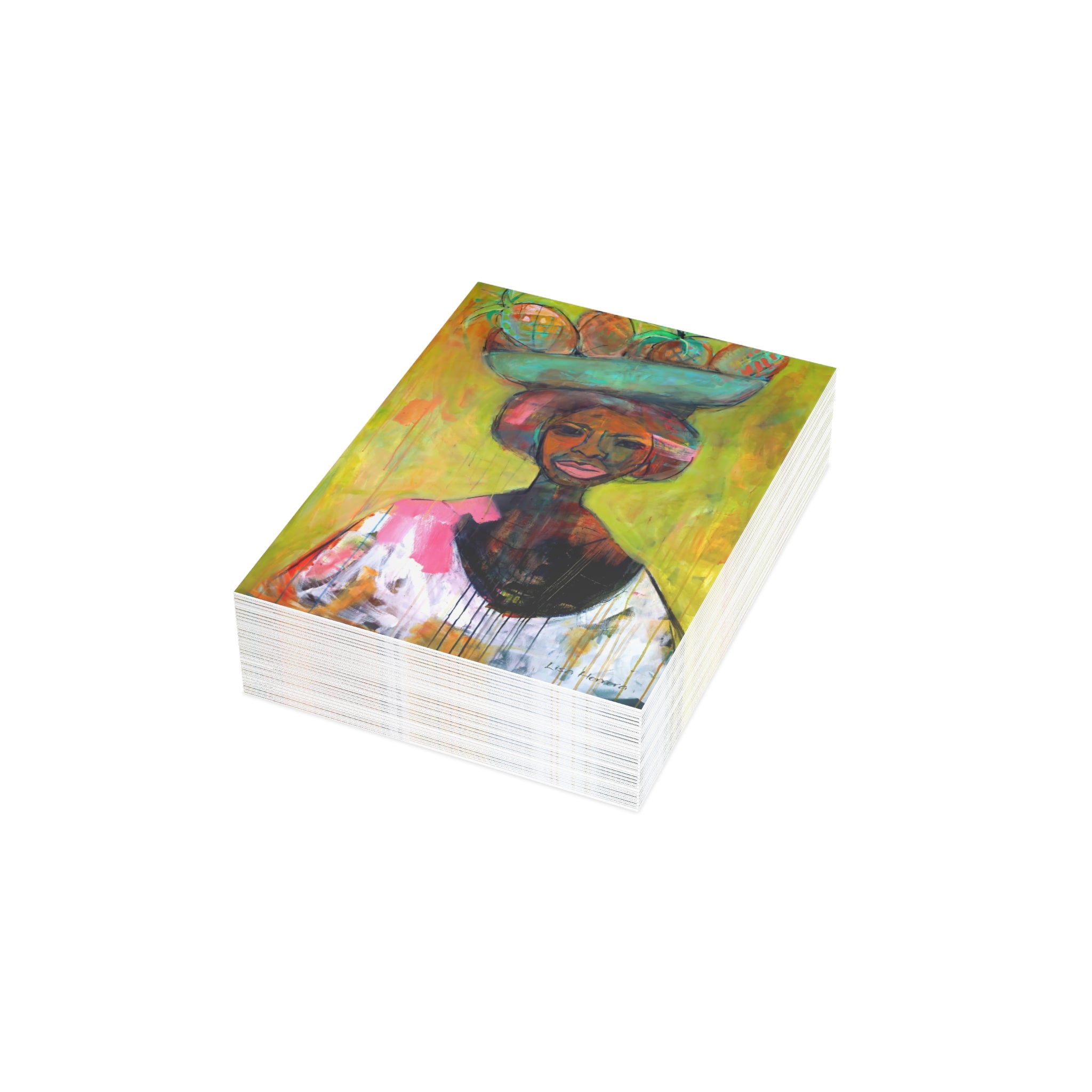 Greeting Card Lisa Herrera art print Caribbean Woman Fruit Basket — Blank Inside (Pack of 1/10/30/50)