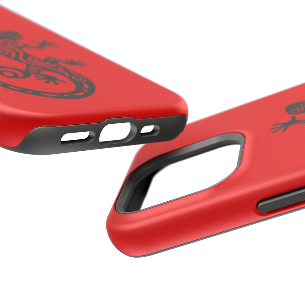 Phone Case Red Impact with Tribal Gecko Design — Shockproof Protective Cover