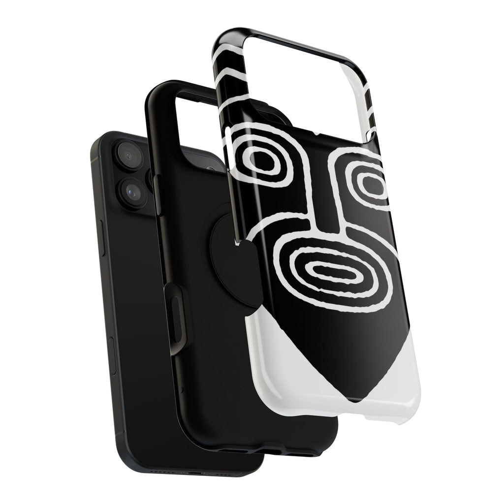Phone Case — Black & White Tribal Mask Impact-Resistant Case