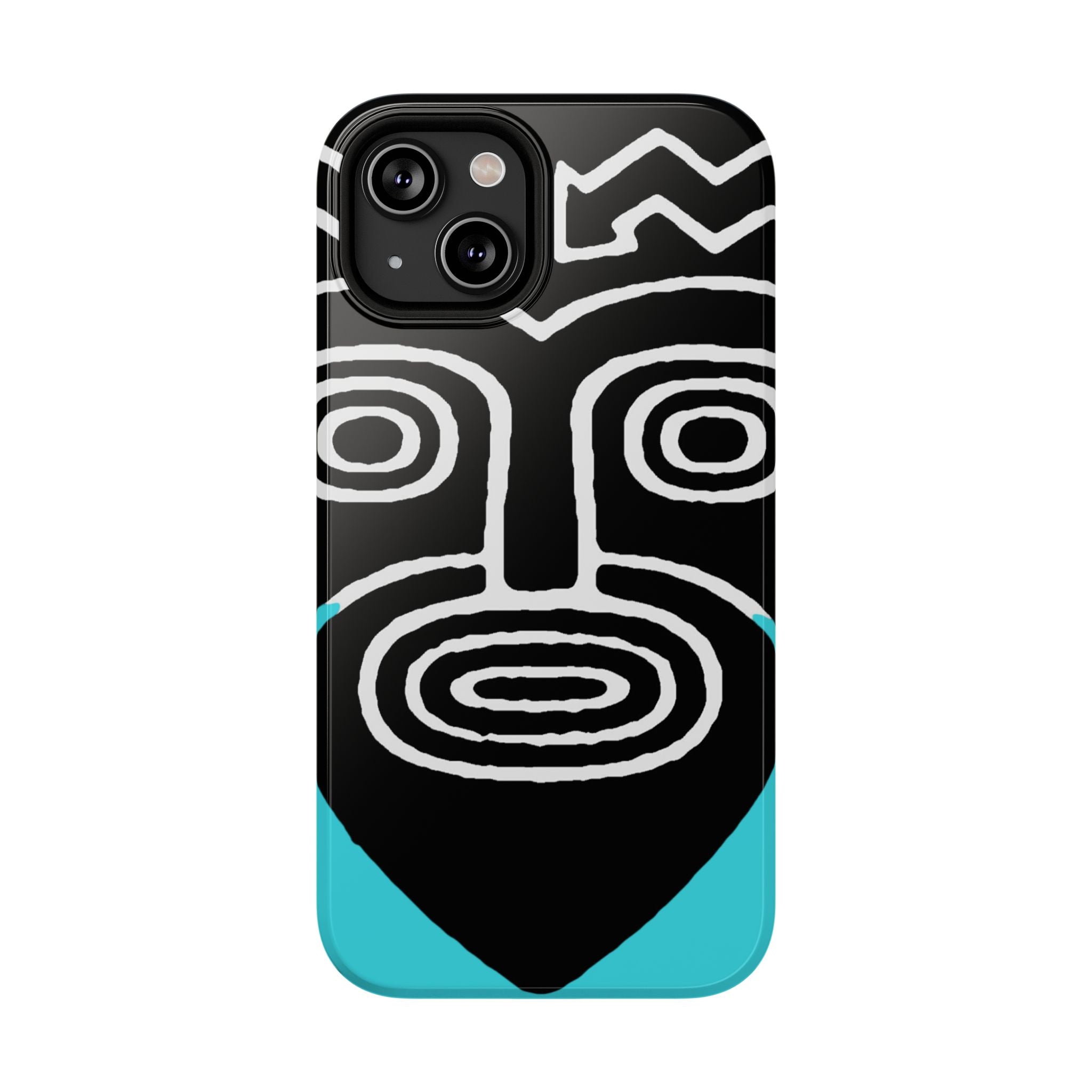 Phone case Impact-Resistant  — Abstract Tribal Mask Design (Black & Teal)