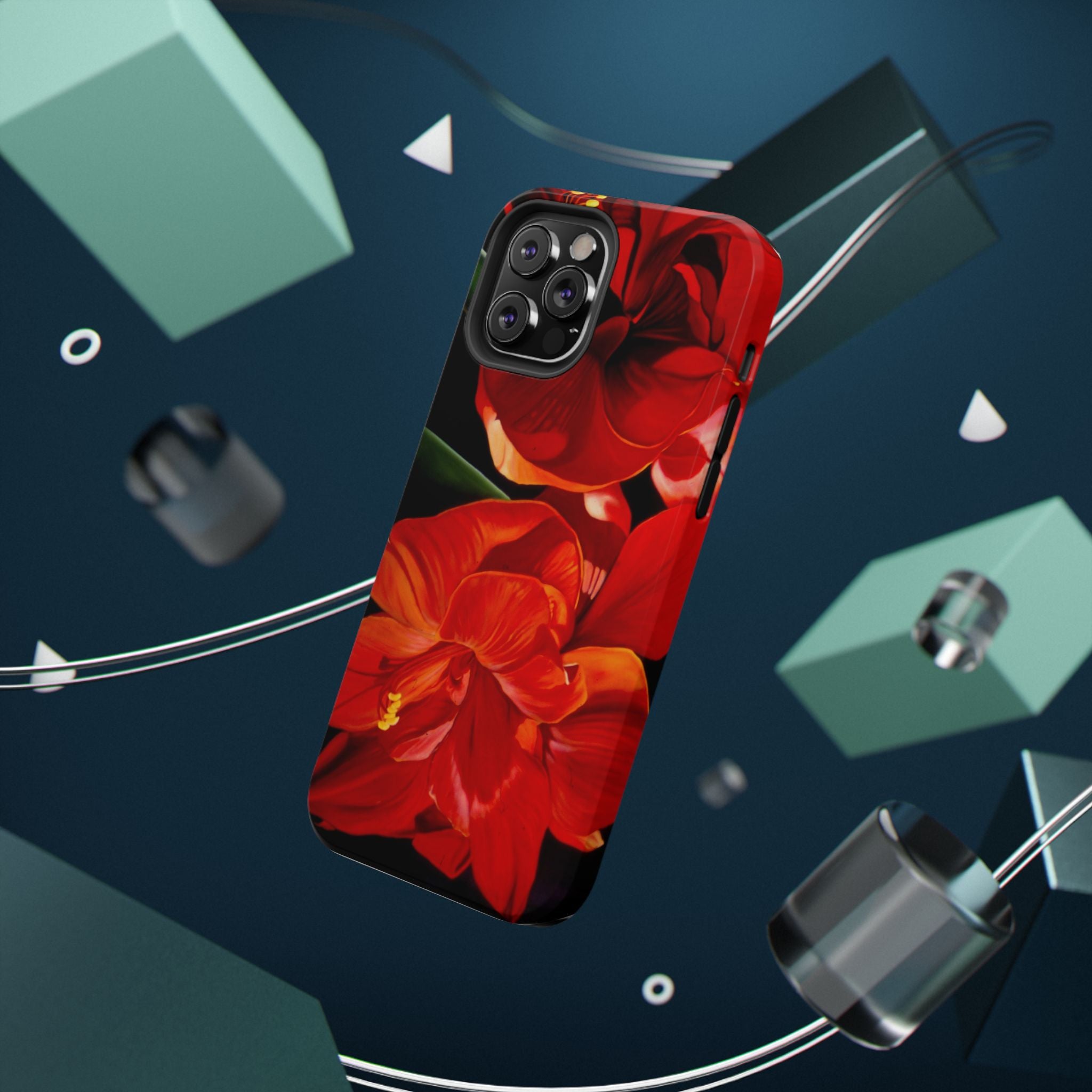 Phone case Lisa Herrera art print Red Amaryllis Floral Impact-Resistant Phone Case