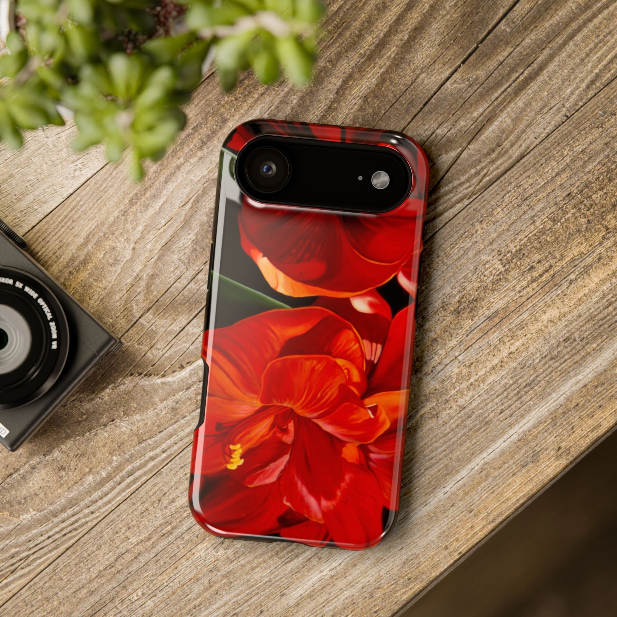 Phone case Lisa Herrera art print Red Amaryllis Floral Impact-Resistant Phone Case