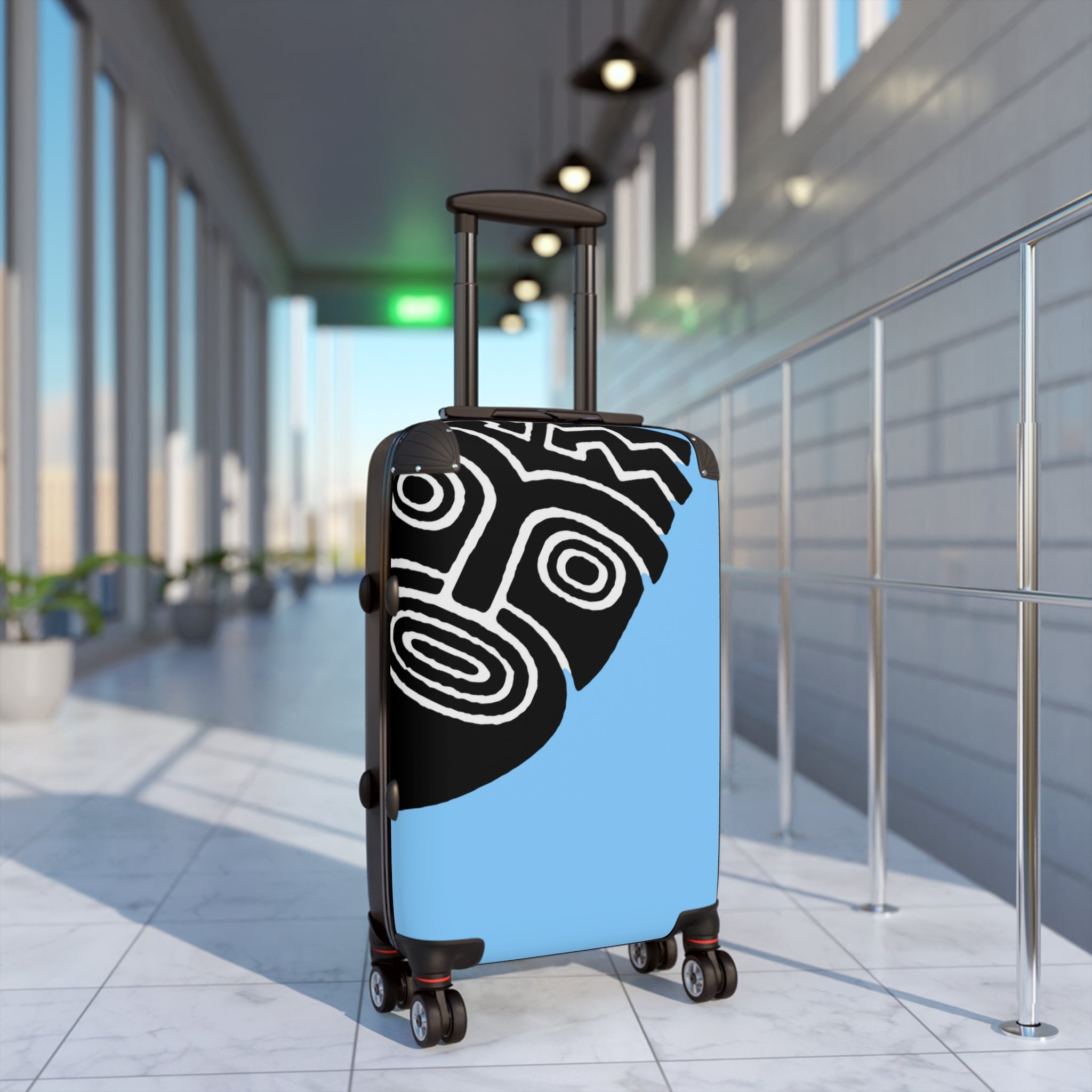 Carry-on Suitcase Native Mask Black and Blue — Tribal Travel Luggage