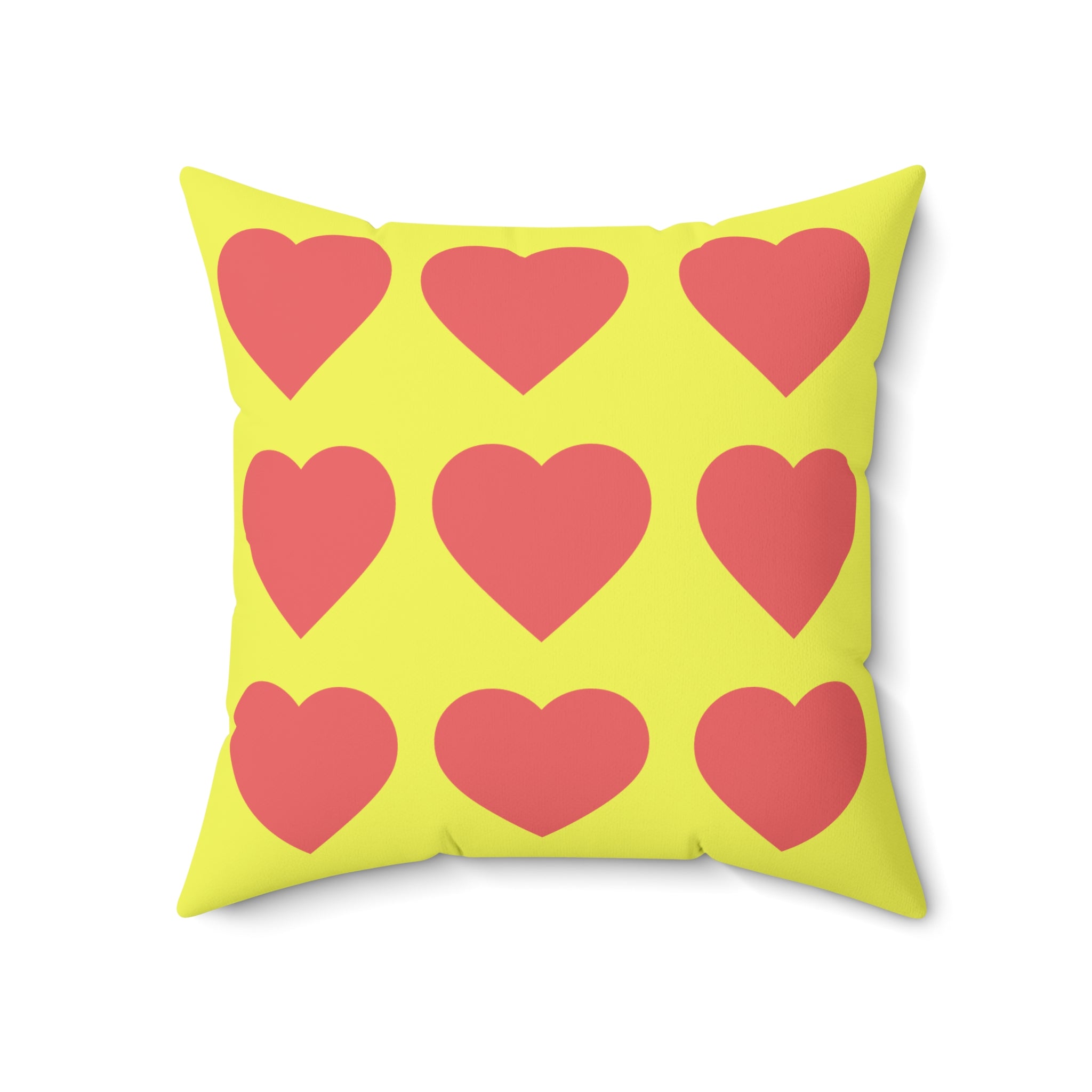 Throw Pillow Red Hearts on Yellow  - Decorative Cushion
