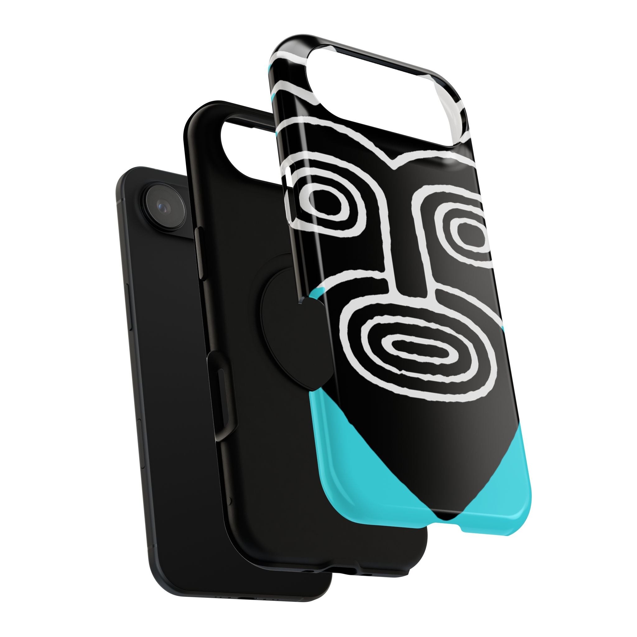 Phone case Impact-Resistant  — Abstract Tribal Mask Design (Black & Teal)
