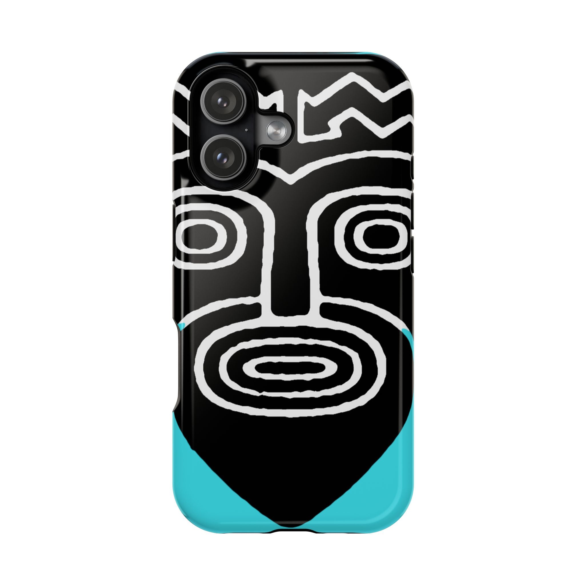 Phone case Impact-Resistant  — Abstract Tribal Mask Design (Black & Teal)