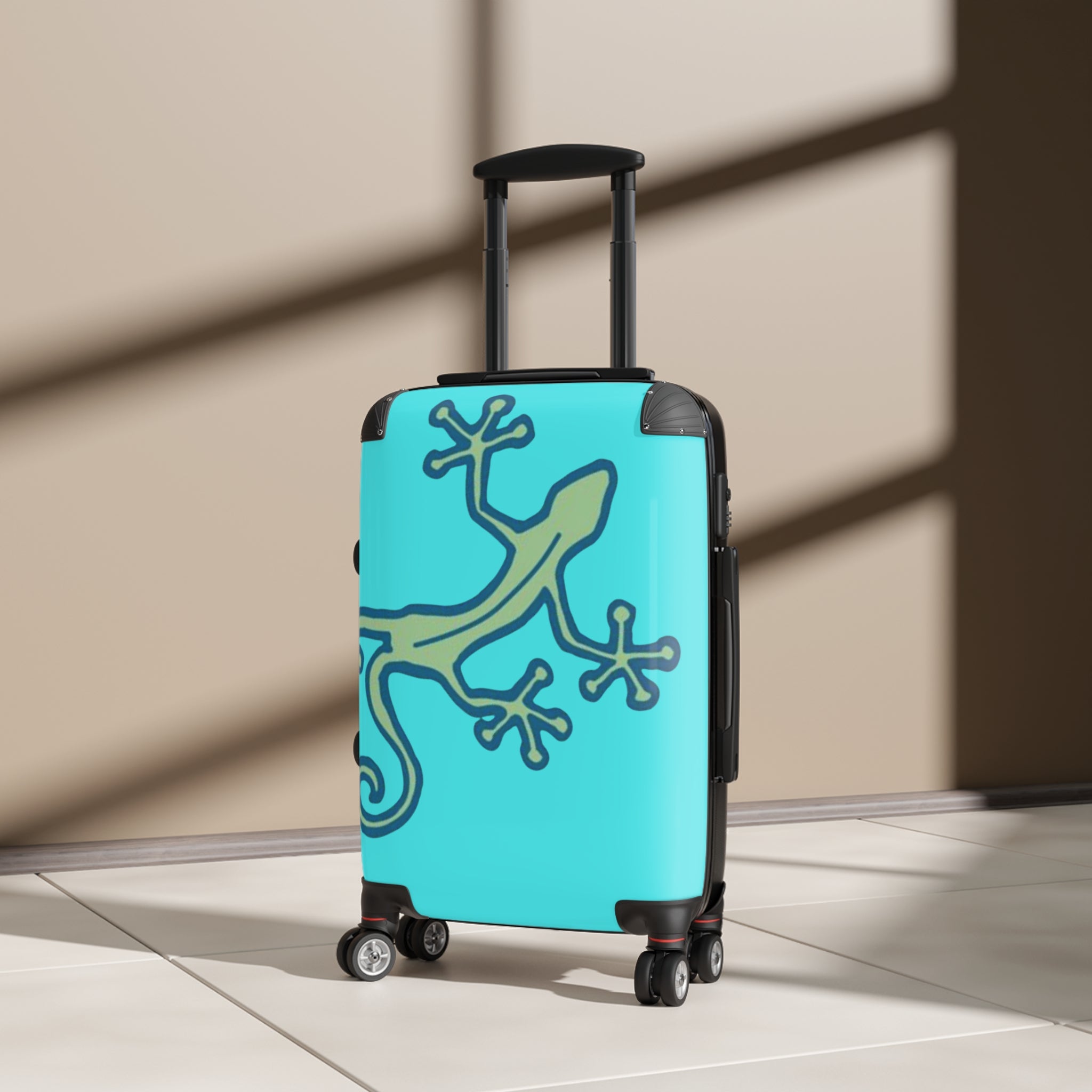 Carry-on Suitcase Native Lizard Lt. Turqoise Blue — Tribal Travel Luggage