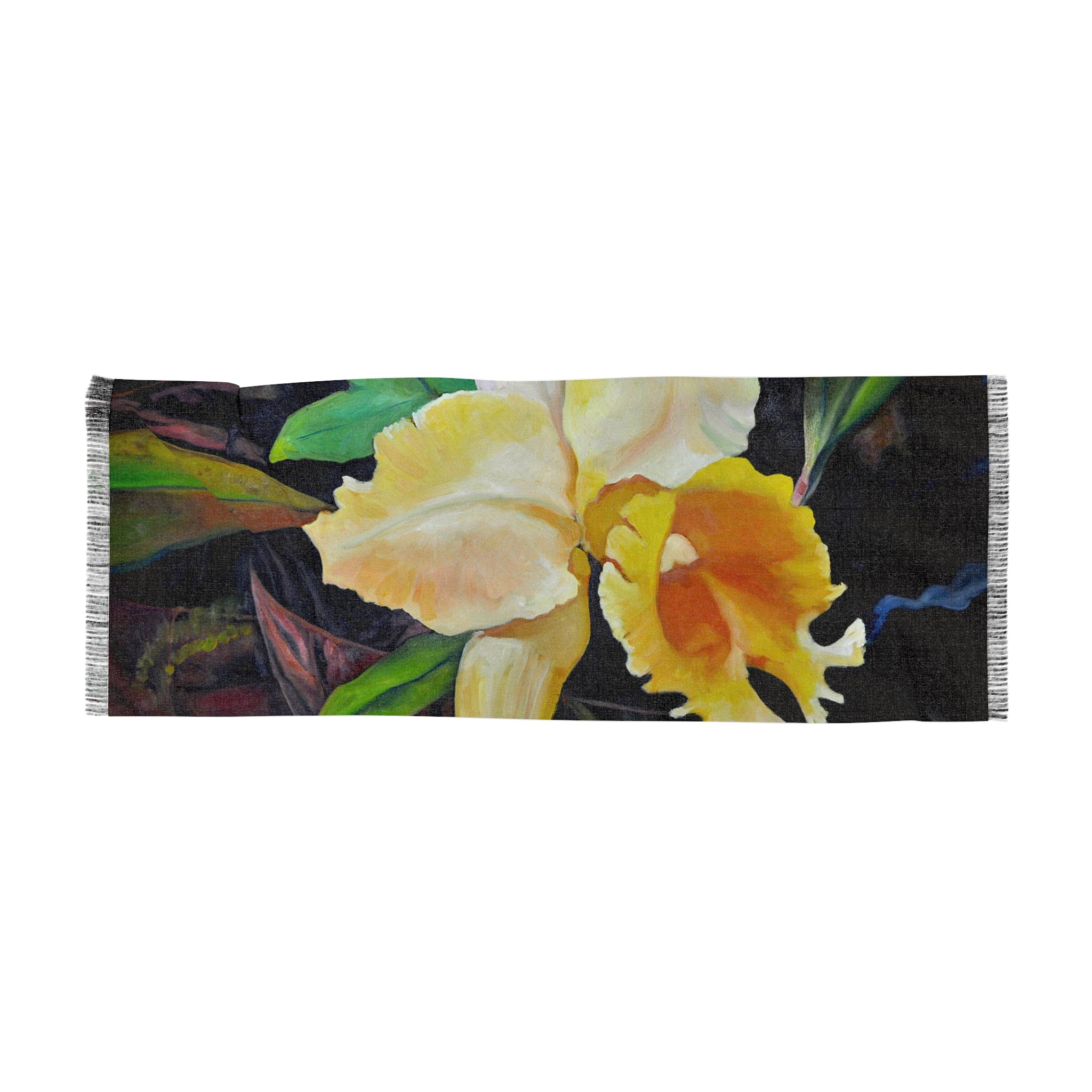 Floral Light Scarf  Lisa Herrera art print – Yellow Cattleya Orchid Print