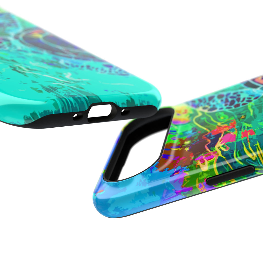 Phone Case Lisa Herrera art print Sea Turtle — Vibrant Teal Impact-Resistant Cover