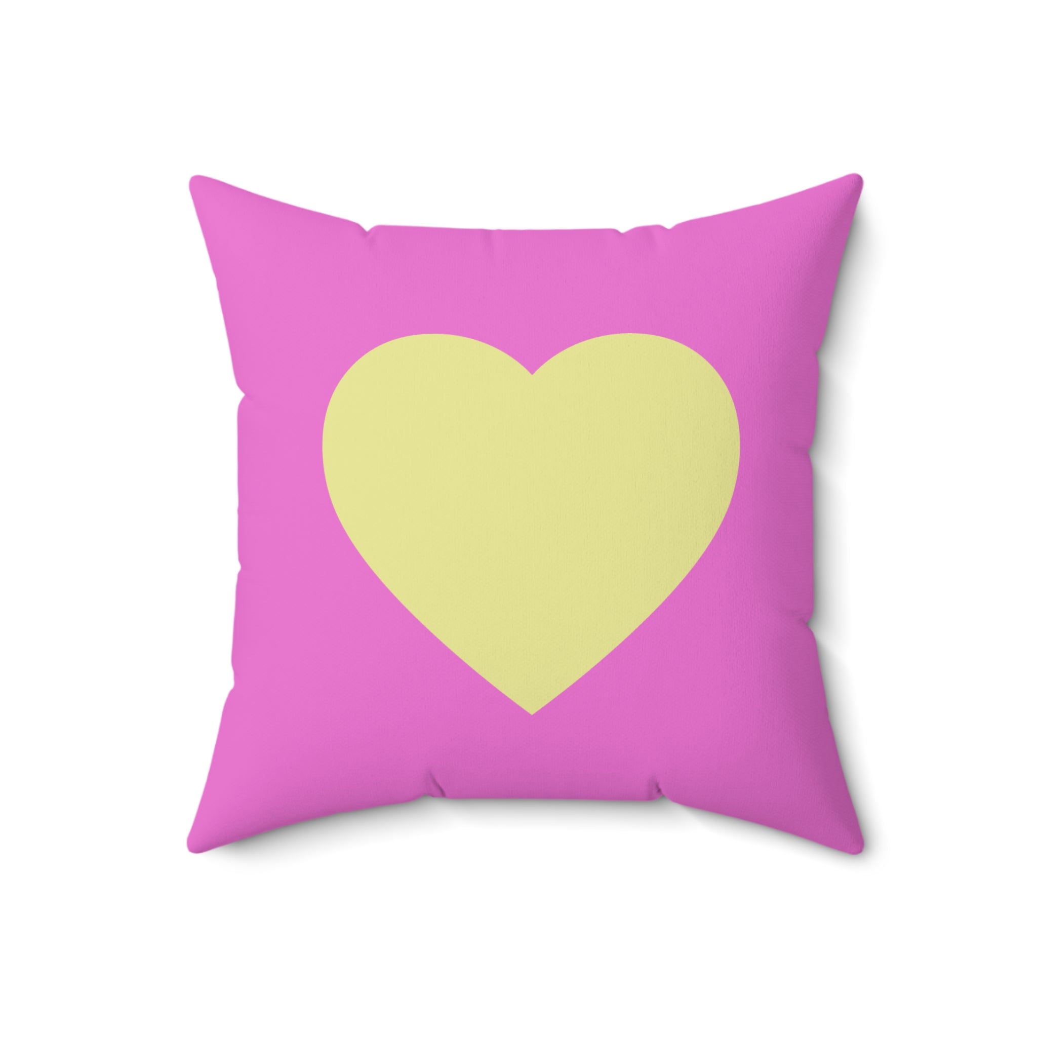 Throw Pillow Yellow Heart on Pink   - Decorative Cushion