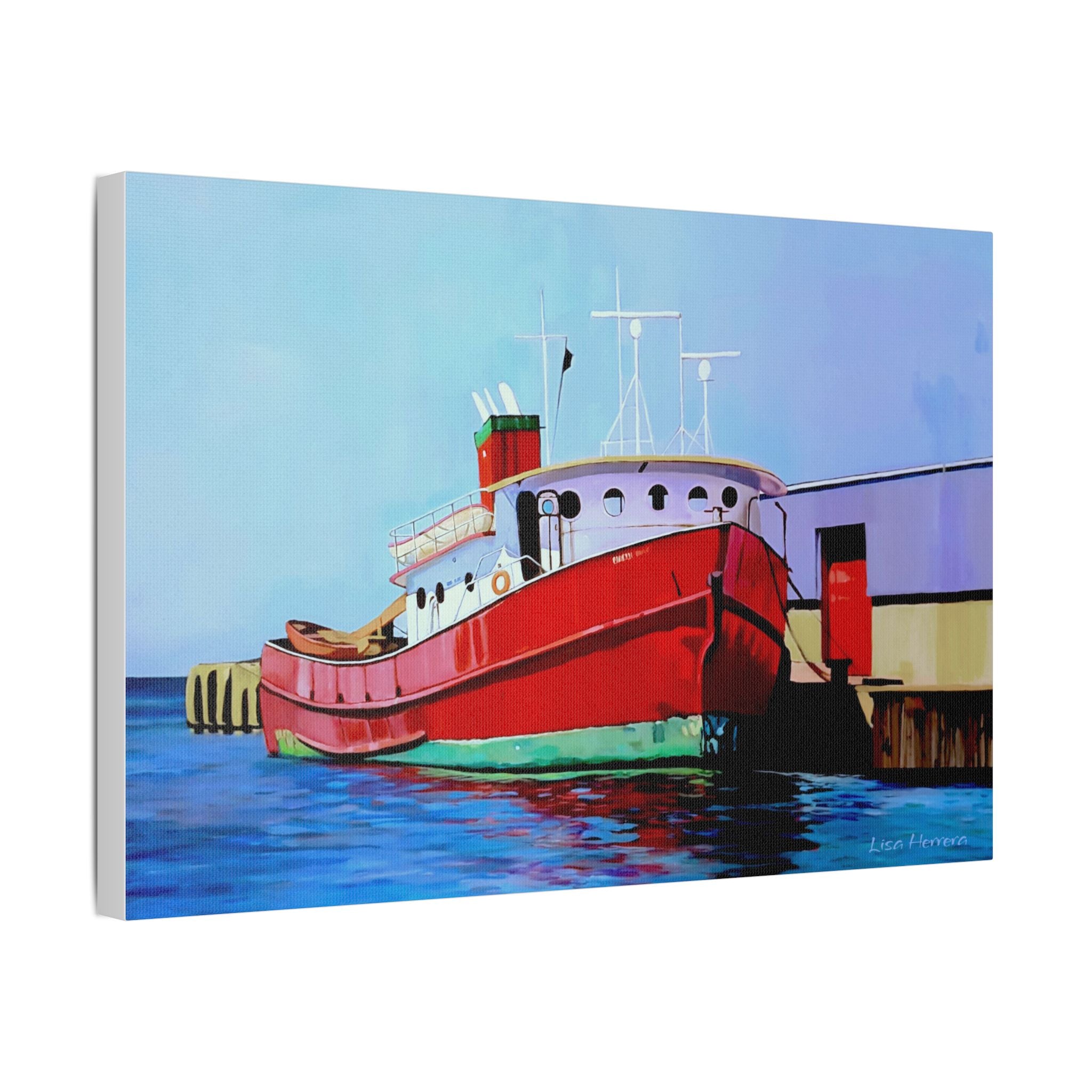 Canvas Print Lisa Herrera Art Red Tugboat Canvas Print — Stretched Satin Wall Art