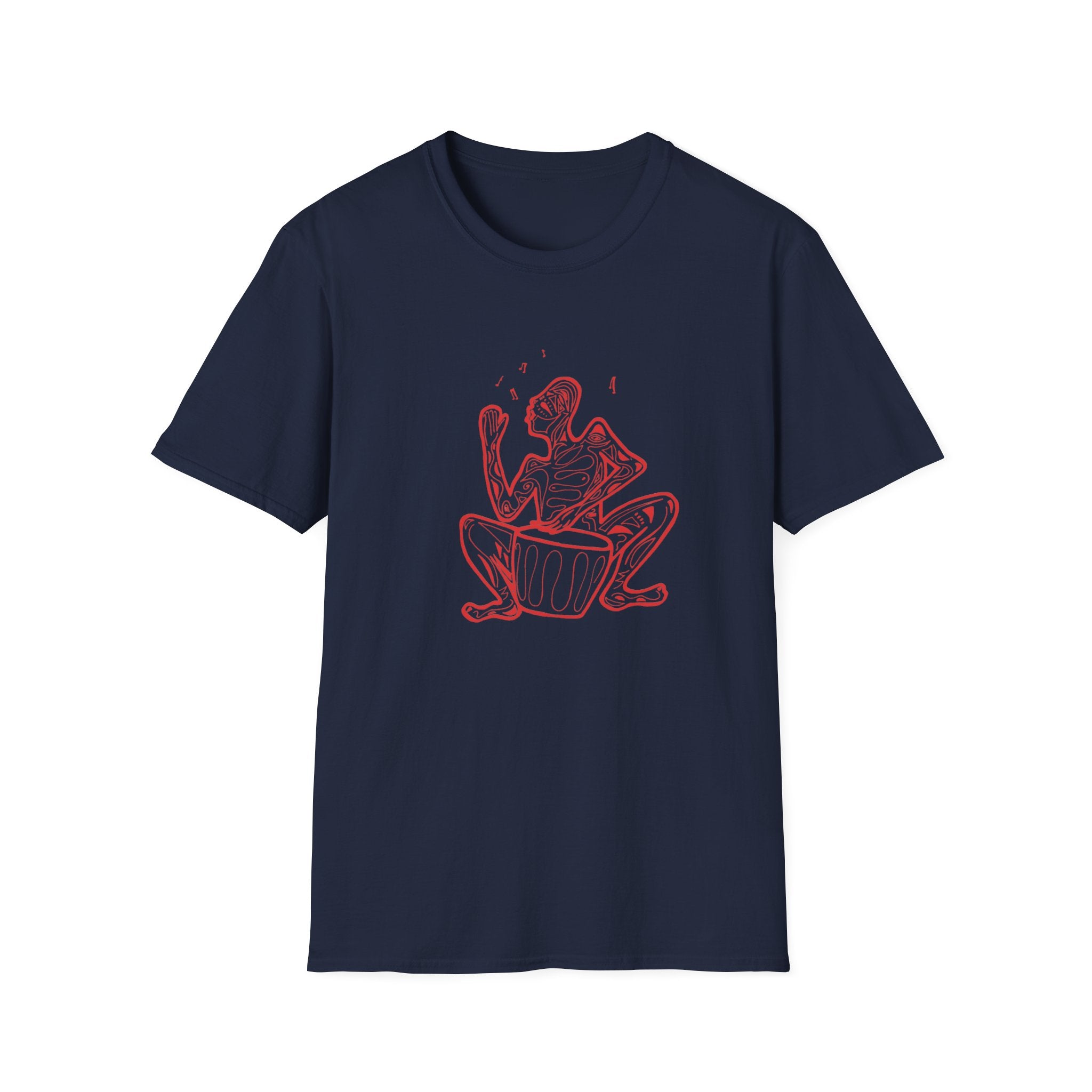 T-Shirt with red lined big drum drummer — Red Line Native Drummer Illustration