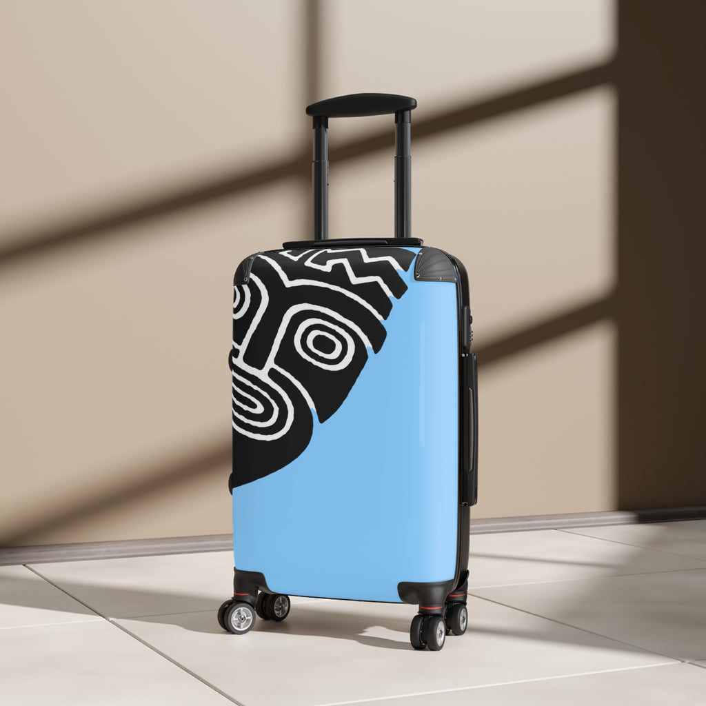 Carry-on Suitcase Native Mask Black and Blue — Tribal Travel Luggage
