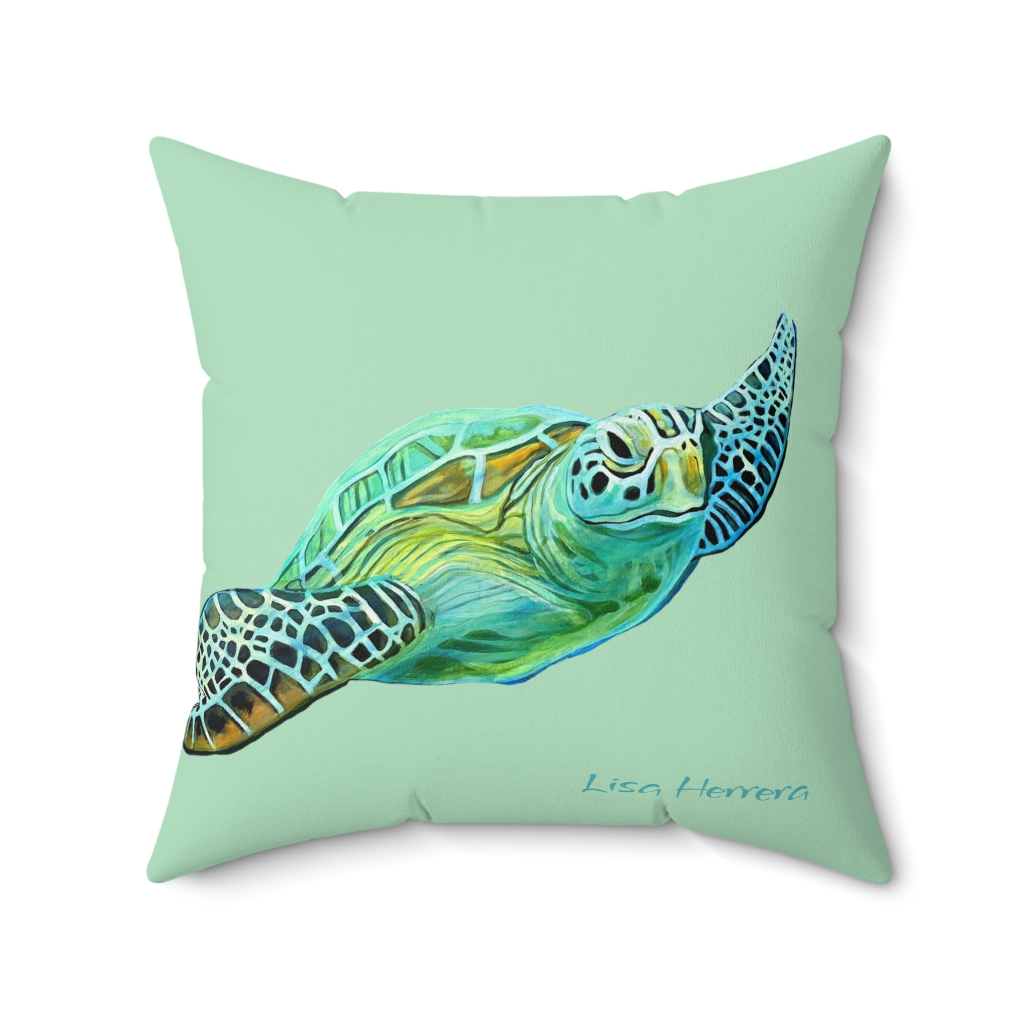 Throw Pillow Sea Turtle  - Aqua Coastal Decorative Cushion