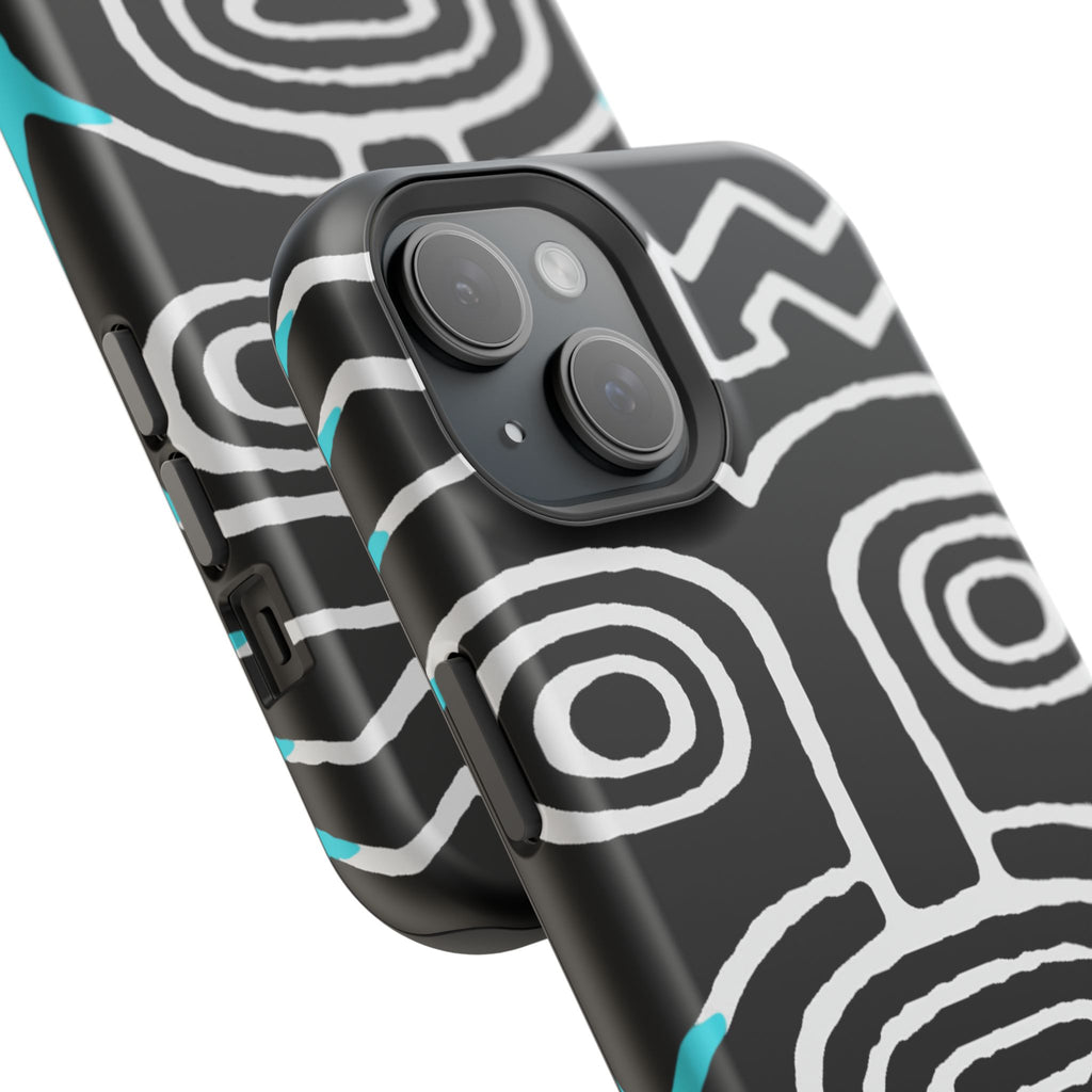 Phone case Impact-Resistant  — Abstract Tribal Mask Design (Black & Teal)
