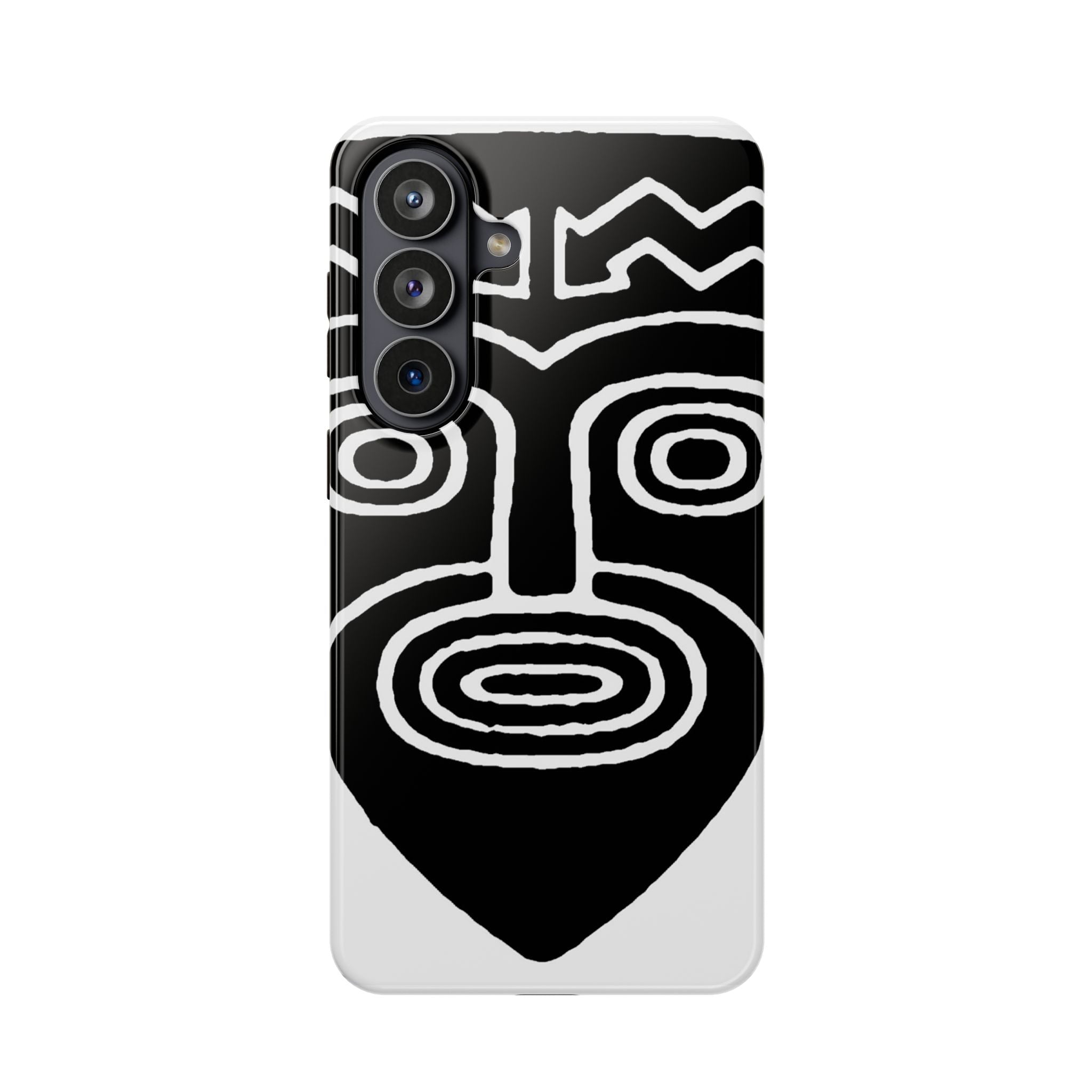 Phone Case — Black & White Tribal Mask Impact-Resistant Case