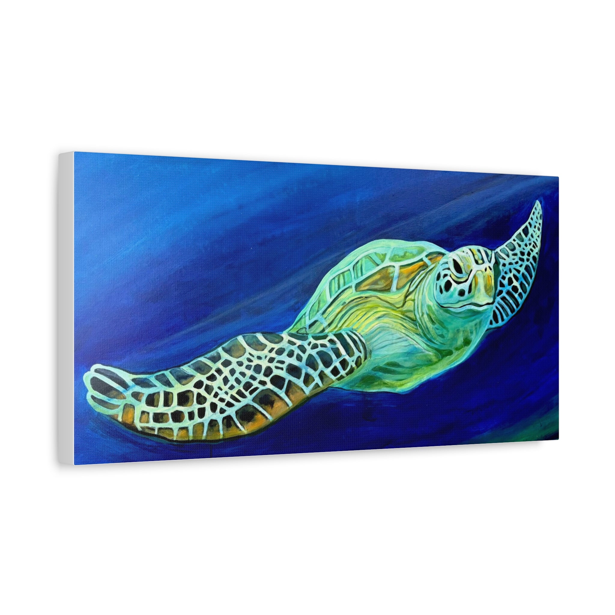Sea Turtle Canvas Wall Art – Vibrant Marine Ocean Painting, Matte Stretched 1.25"