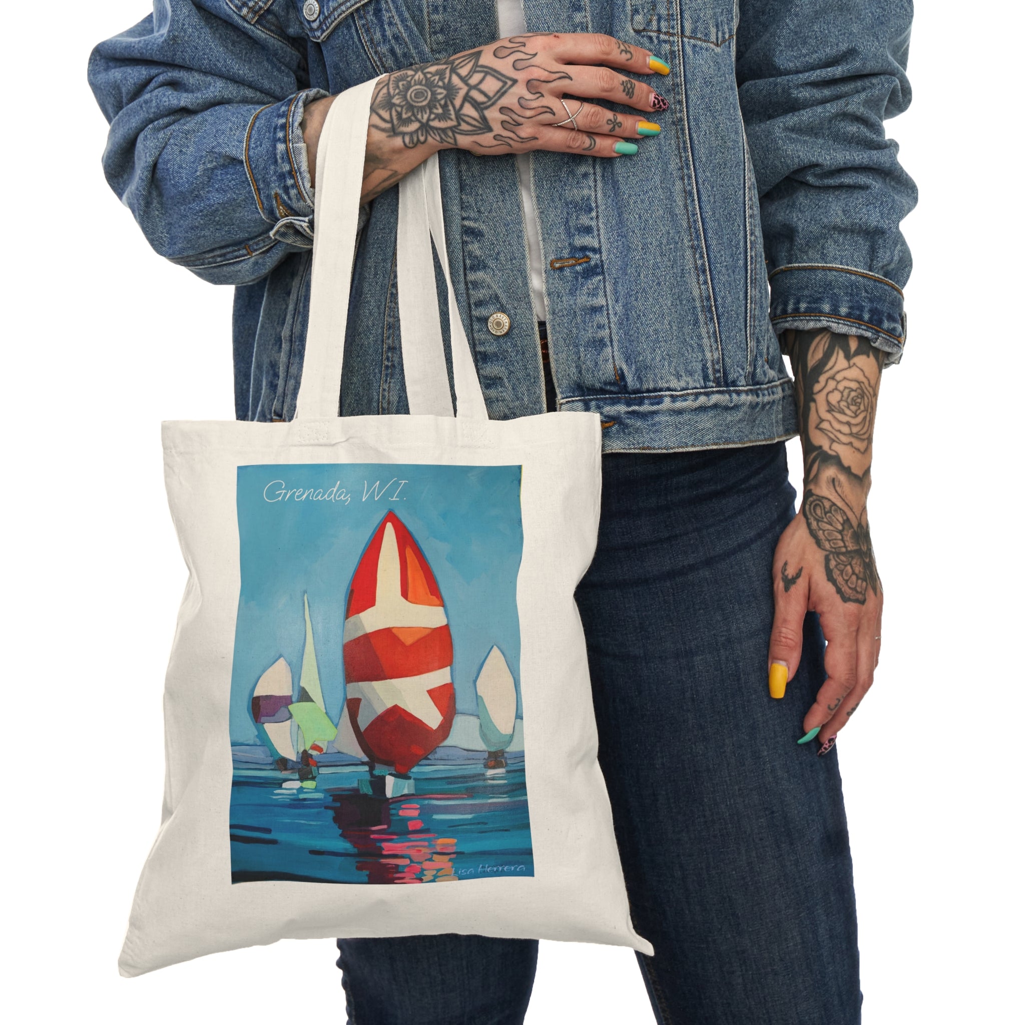 Tote Bag Painting Grenada Sailing Canvas Tote Bag – Retro Regatta Beach Tote