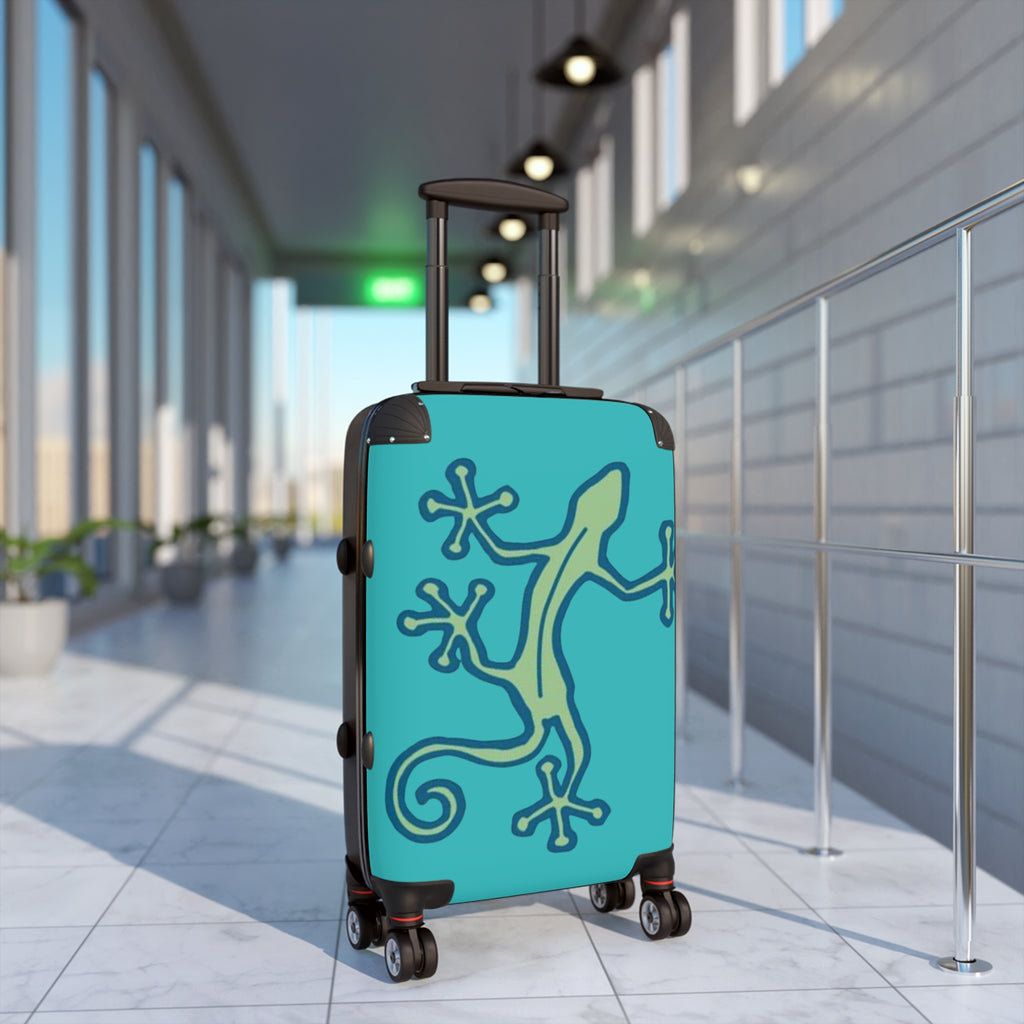 Carry-on Suitcase Native Lizard Turqoise Blue — Tribal Travel Luggage