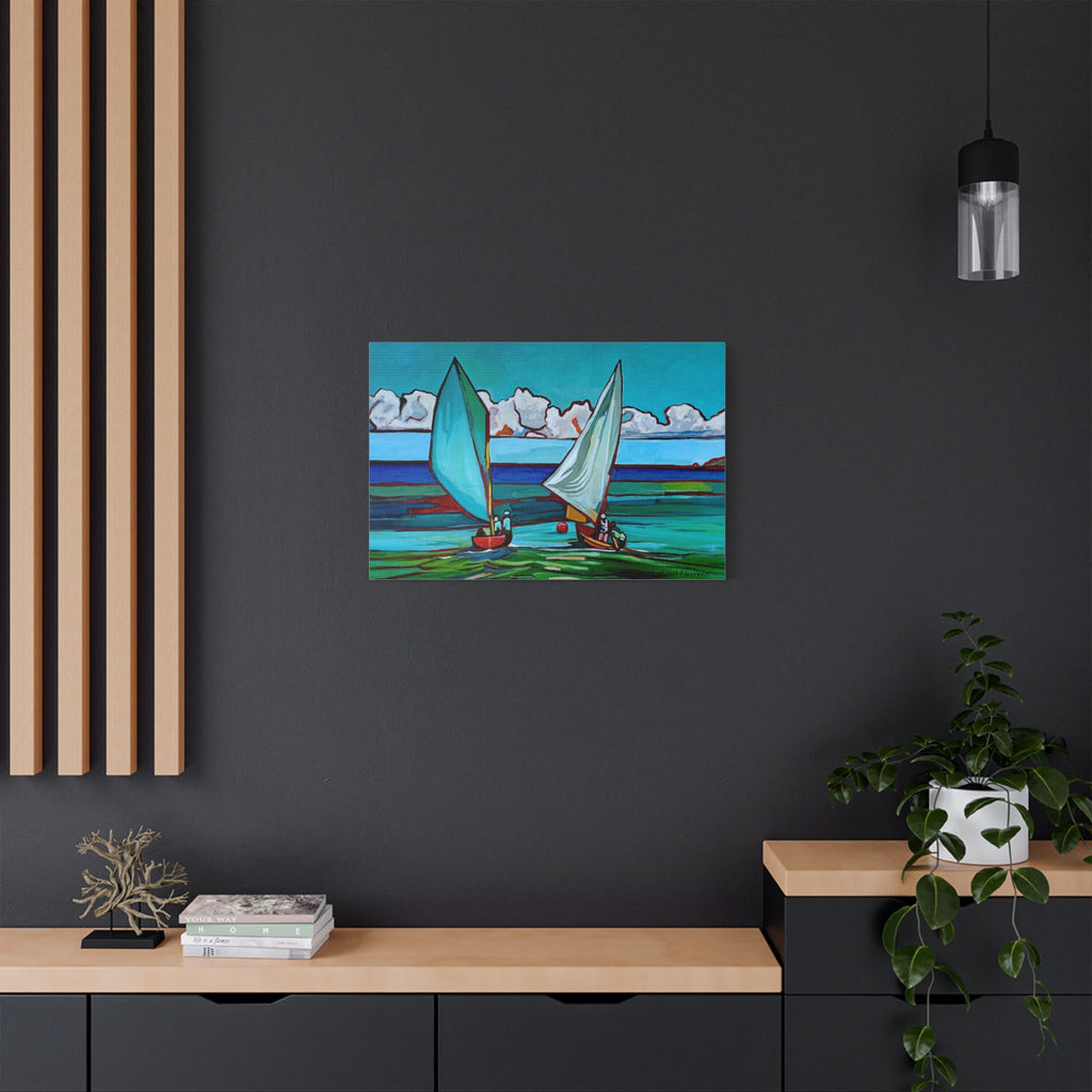 Canvas Print Lisa Herrera Art Workboat Race Sailboats at Sea Satin Canvas Print