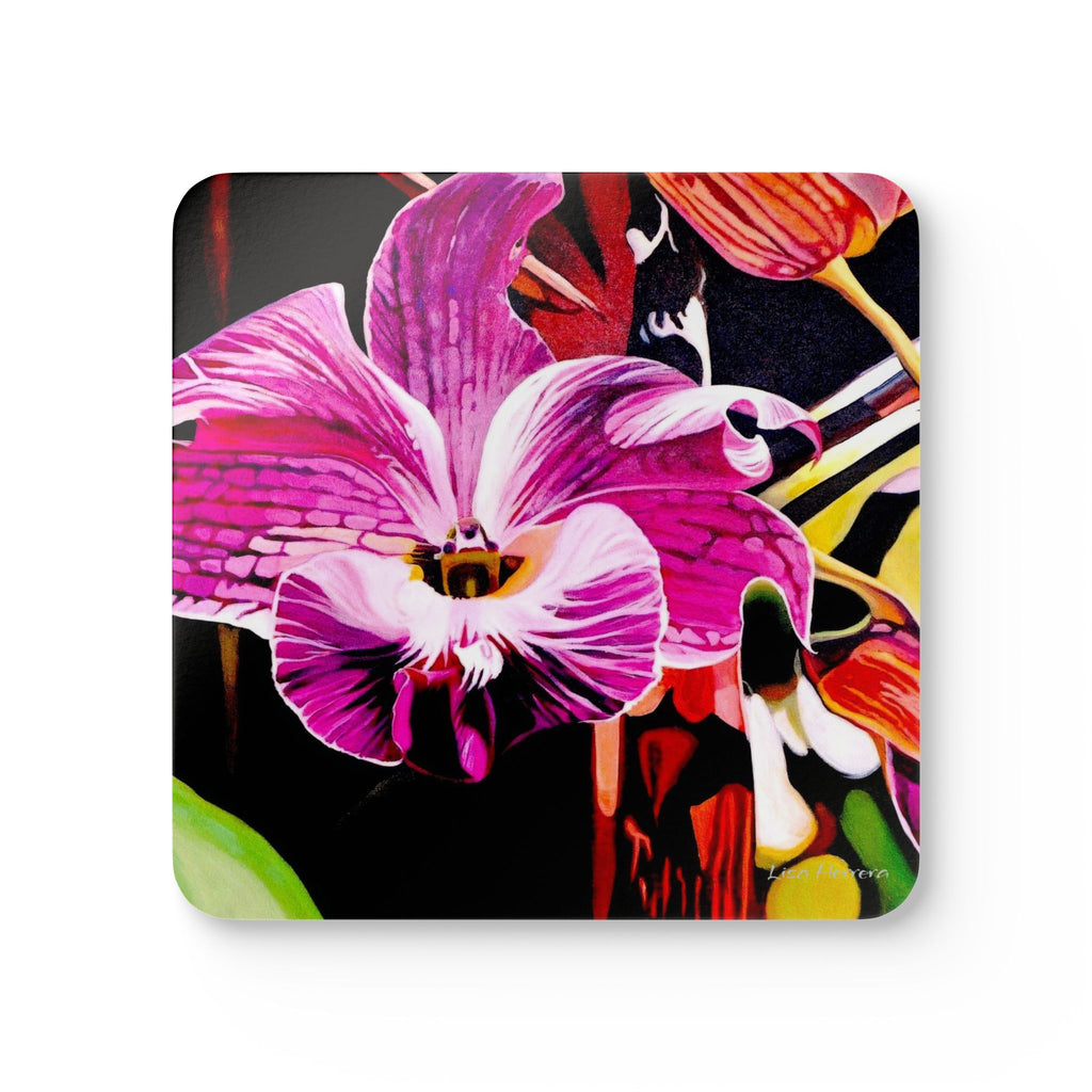 Tropical Orchid Cork Coaster Set — Floral Drink Coasters (4-Pack)
