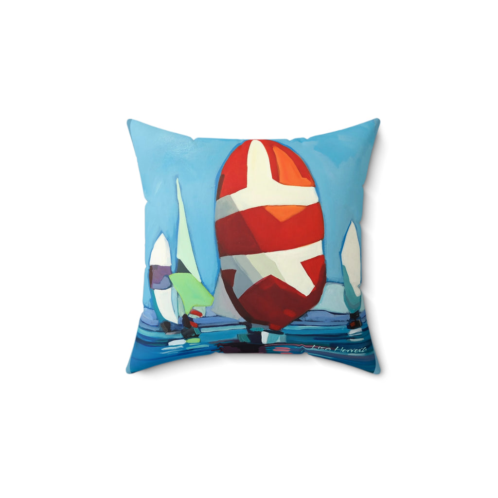 Throw Pillow Lisa Herrera art print Sailing Boats Spinnakers - Coastal Decorative Cushion