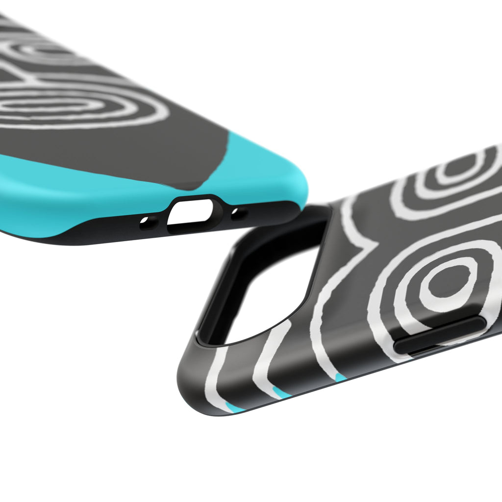 Phone case Impact-Resistant  — Abstract Tribal Mask Design (Black & Teal)