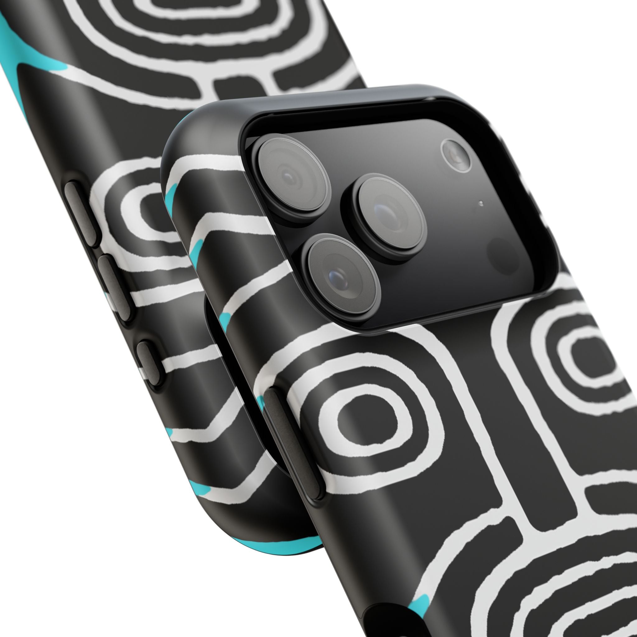 Phone case Impact-Resistant  — Abstract Tribal Mask Design (Black & Teal)
