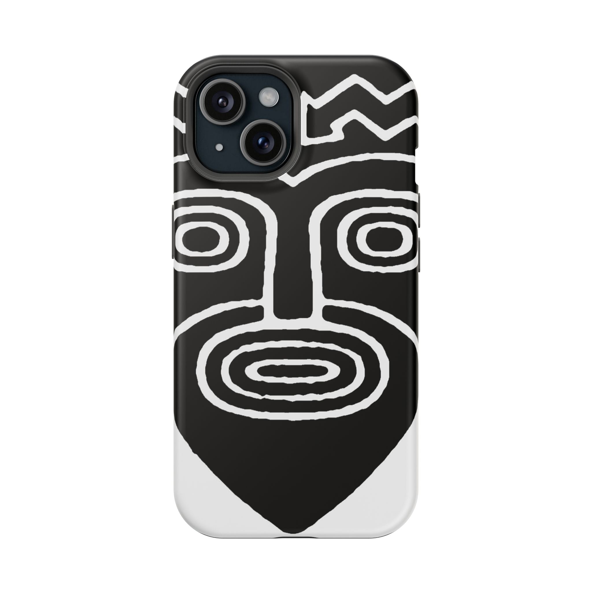 Phone Case — Black & White Tribal Mask Impact-Resistant Case