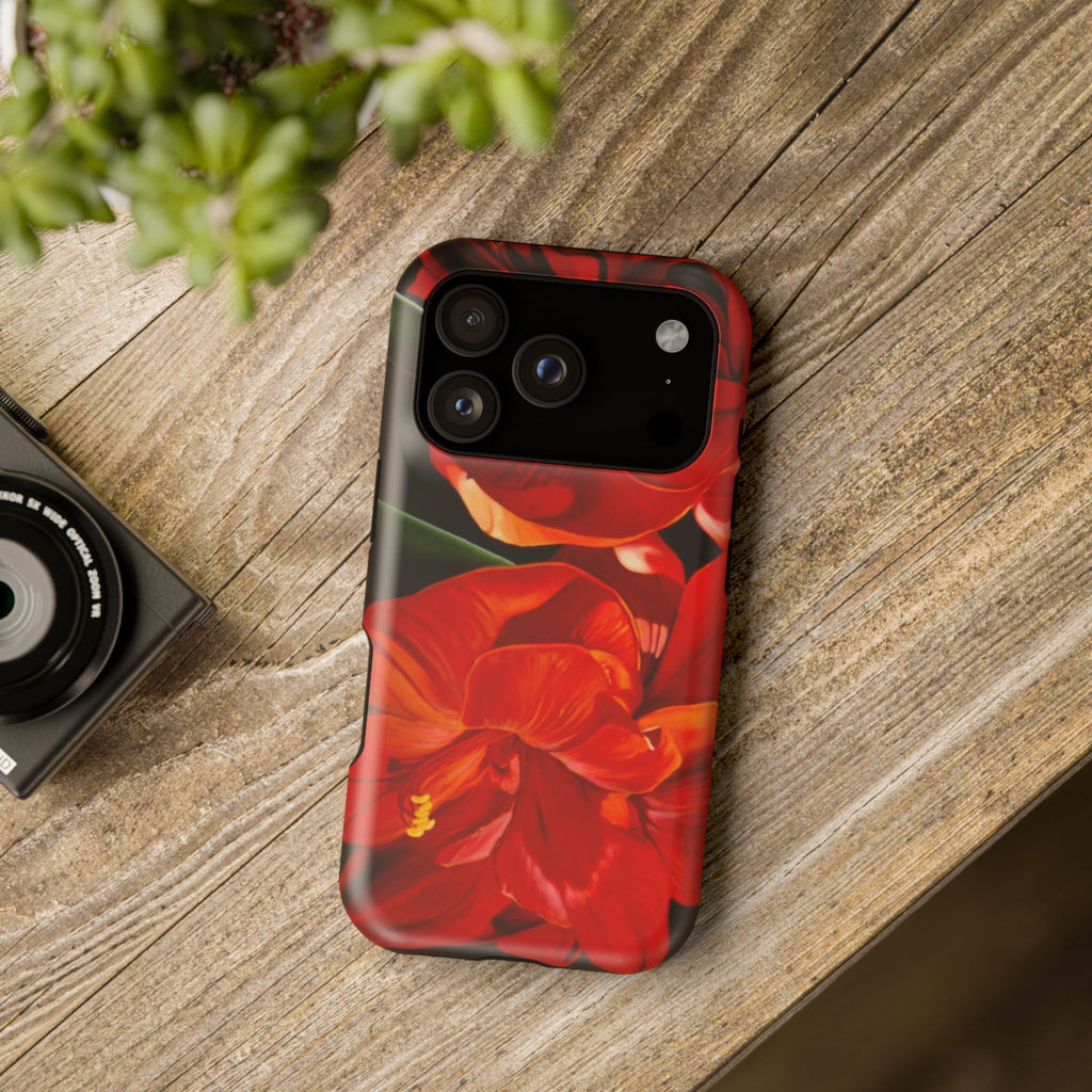 Phone case Lisa Herrera art print Red Amaryllis Floral Impact-Resistant Phone Case