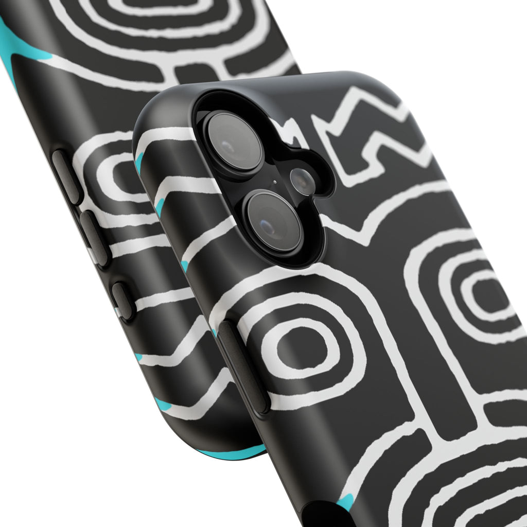 Phone case Impact-Resistant  — Abstract Tribal Mask Design (Black & Teal)