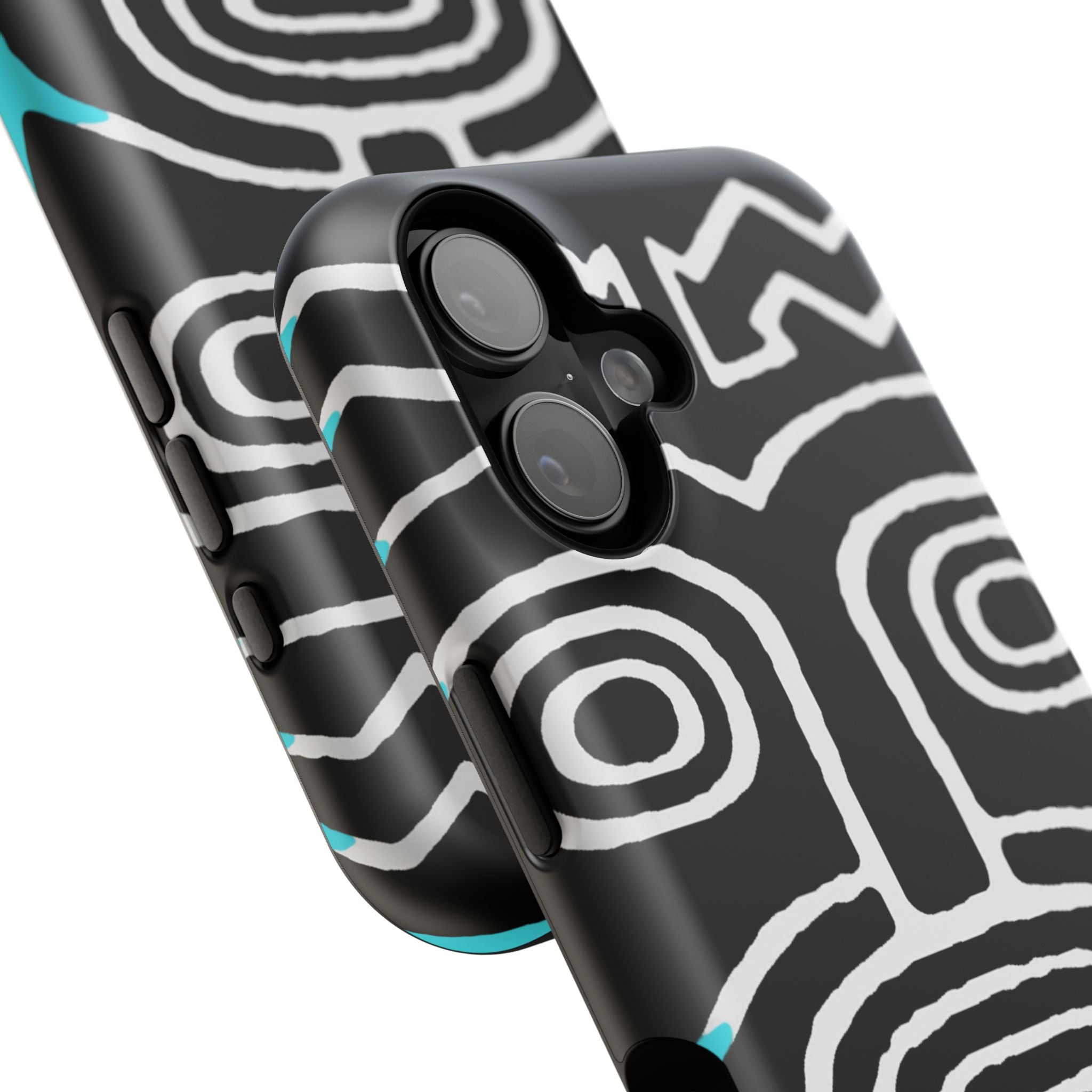 Phone case Impact-Resistant  — Abstract Tribal Mask Design (Black & Teal)