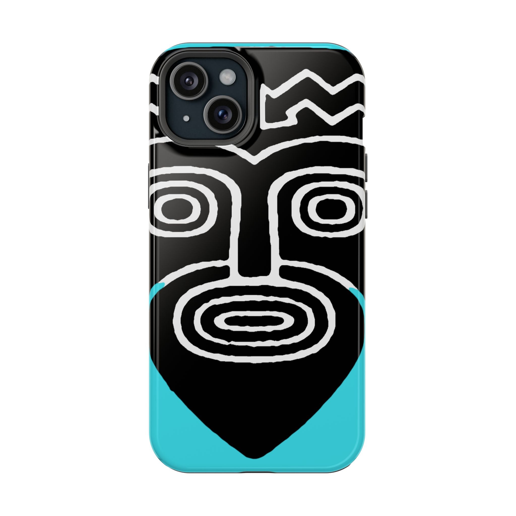 Phone case Impact-Resistant  — Abstract Tribal Mask Design (Black & Teal)