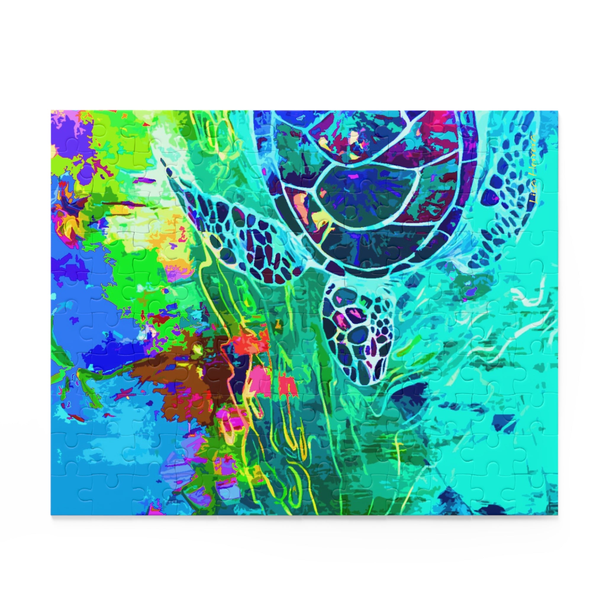 Puzzle Lisa Herrera art Swimming Turtle Abstract Puzzle — Colorful Beach Art Jigsaw (120/252/500-Piece)
