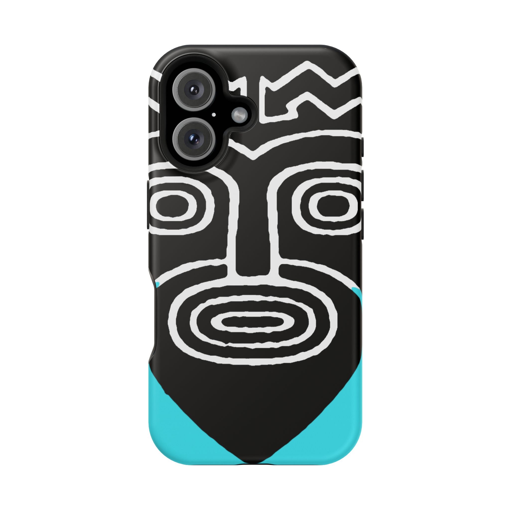 Phone case Impact-Resistant  — Abstract Tribal Mask Design (Black & Teal)