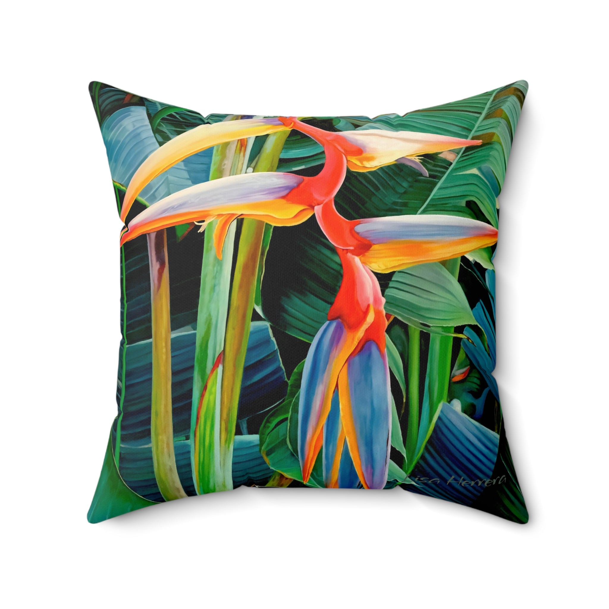 Throw Pillow Lisa Herrera Art Print Tropical Halyconia Pillow - Colorful Botanical Decorative Throw Pillow