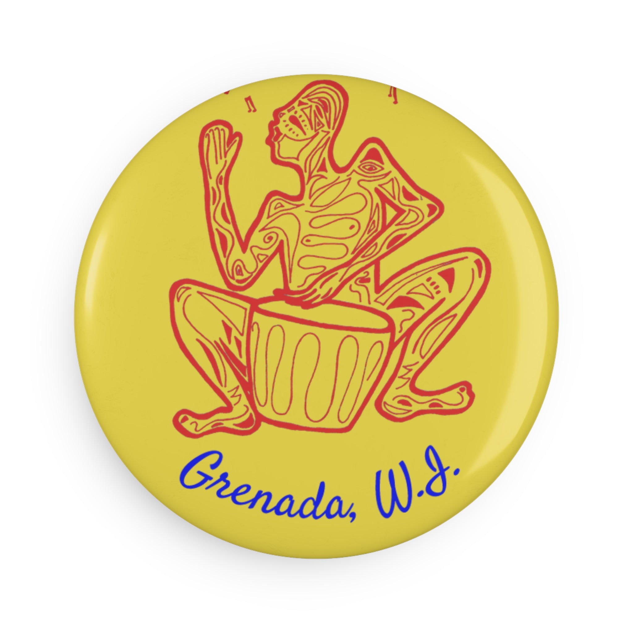 Round Magnet Drummer line art Round Magnet — Red Line on yellow Art Button Magnet